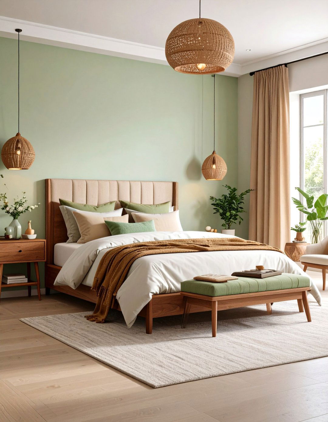 Pistachio Green and Pecan Brown Bedroom - 20 Green and Brown Bedroom Ideas
