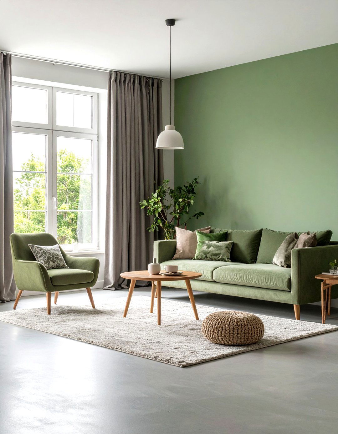 Pistachio Paint with Concrete Grey Textures - 20 Green and Grey Bedroom Ideas