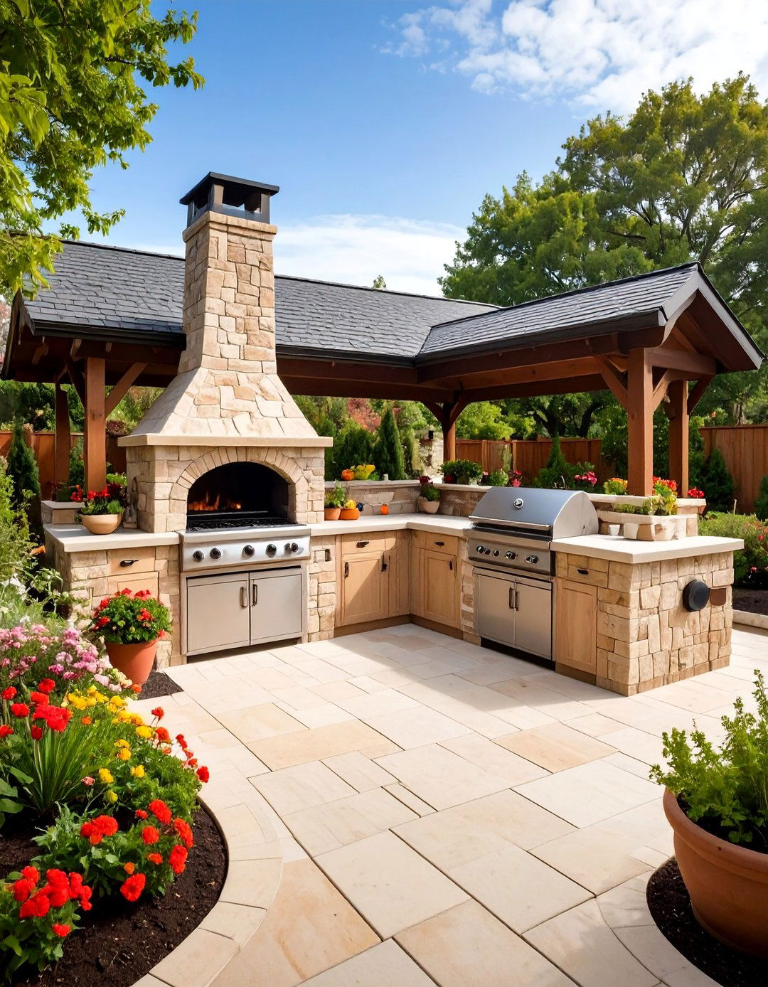 Pizza Oven Focused L Shaped Outdoor Kitchen - 20 L Shaped Outdoor Kitchen Ideas