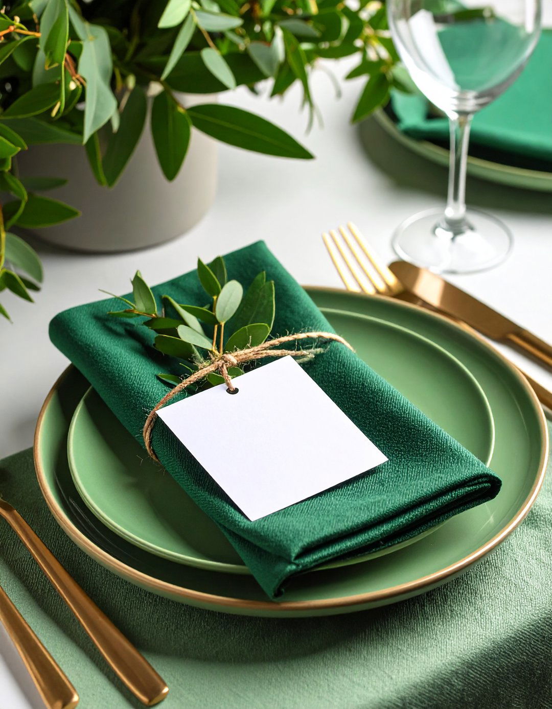Place Settings and Flatware - 20 Sage Green Wedding Ideas