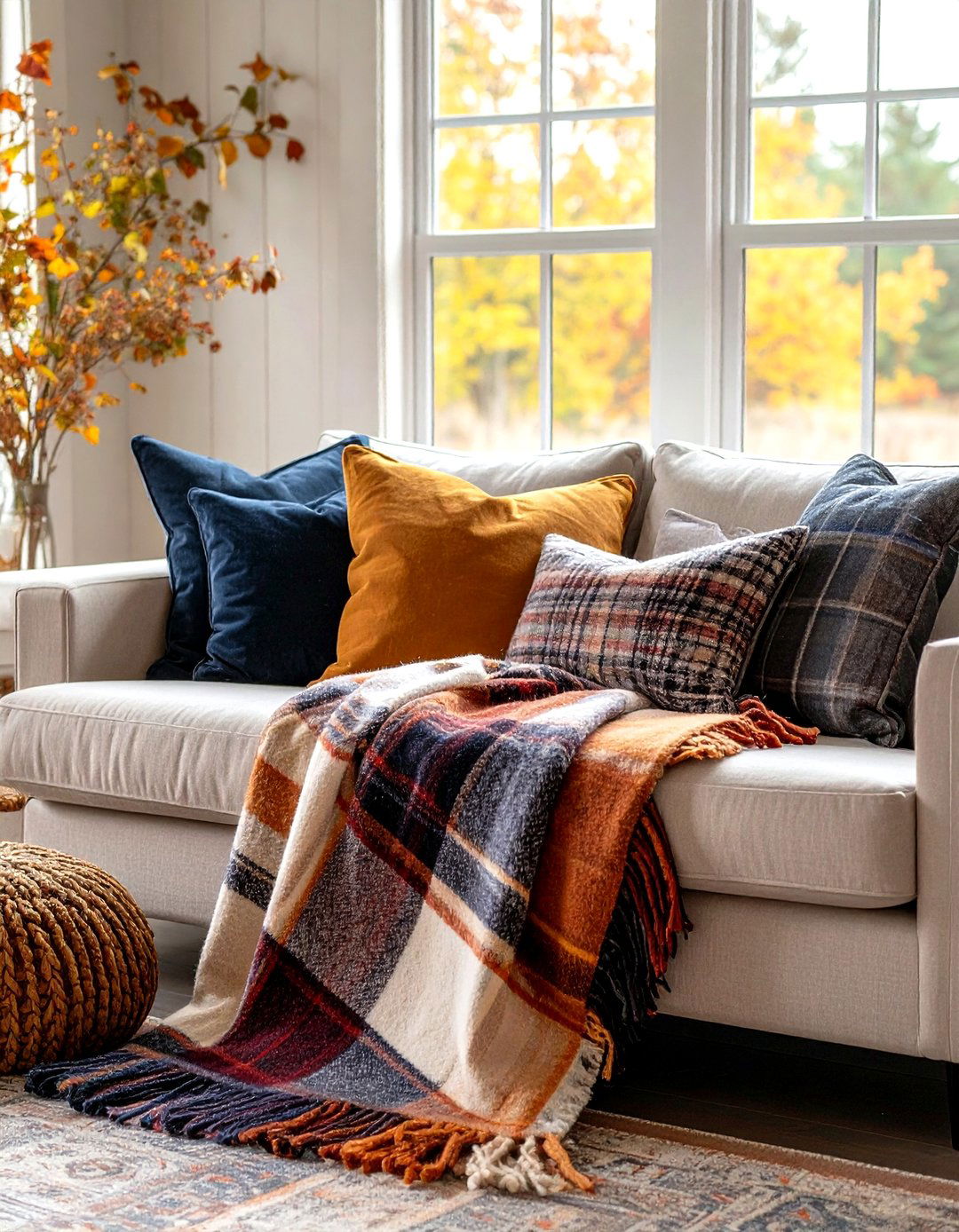 Plaid Throw Blankets Layer Cozy Color in the Farmhouse Living Room - 20 Farmhouse Living Room Ideas