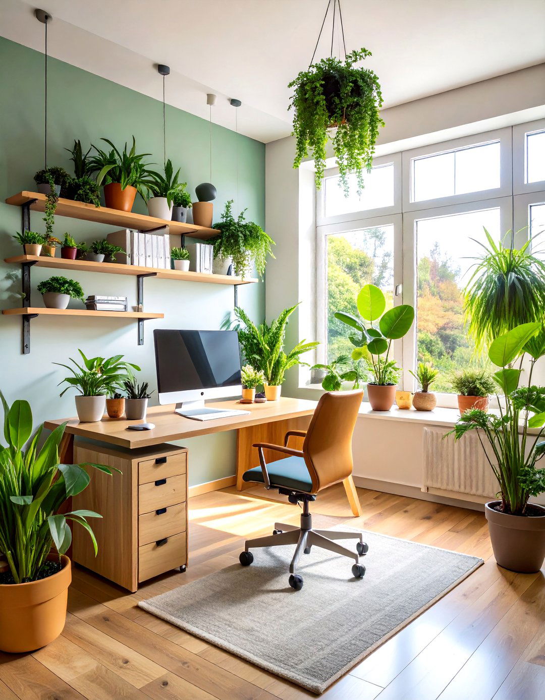 Plant Filled Biophilic Home Office - 20 Home Office Ideas for Her