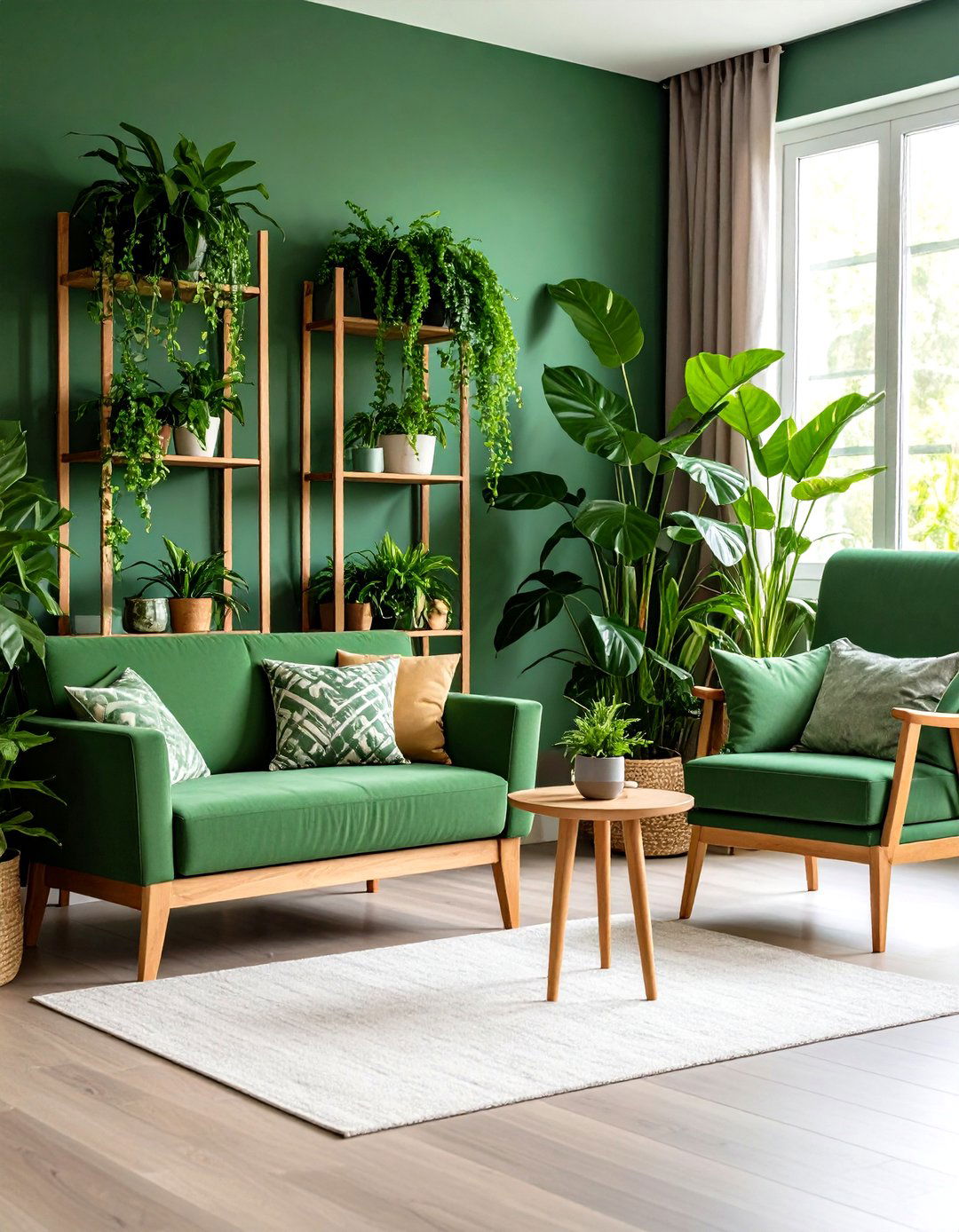 Plant Filled Room Dividers Zone an Open Plan Green Living Room - 20 Green Living Room Ideas