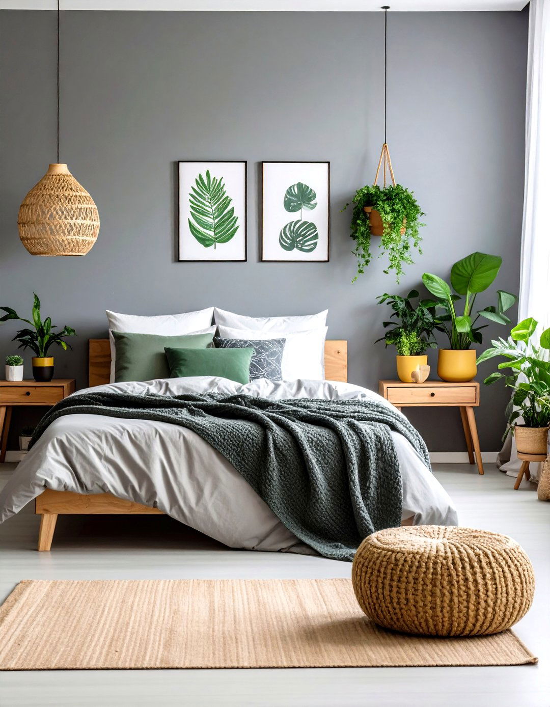 Plant Forward Yellow and Grey Bedroom Oasis - 20 Yellow and Grey Bedroom Ideas