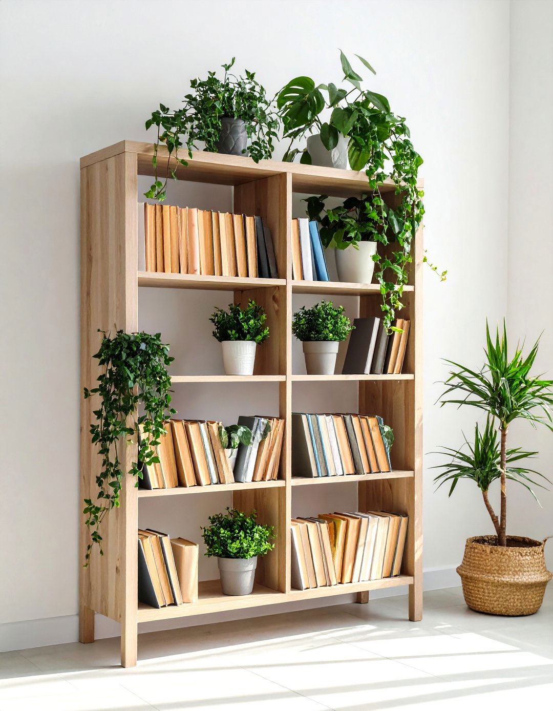 Plant Integration and Living Greenery - 20 Bookshelf Decor Ideas