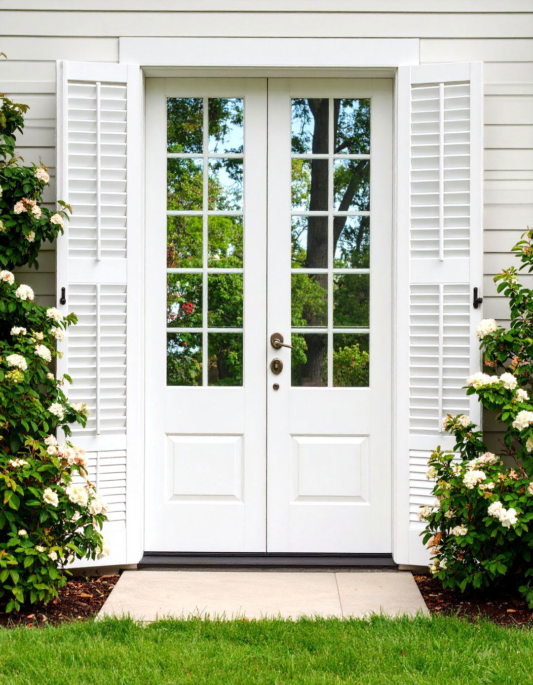 Plantation Shutters Give Movable Control - 20 Front Door Privacy Ideas