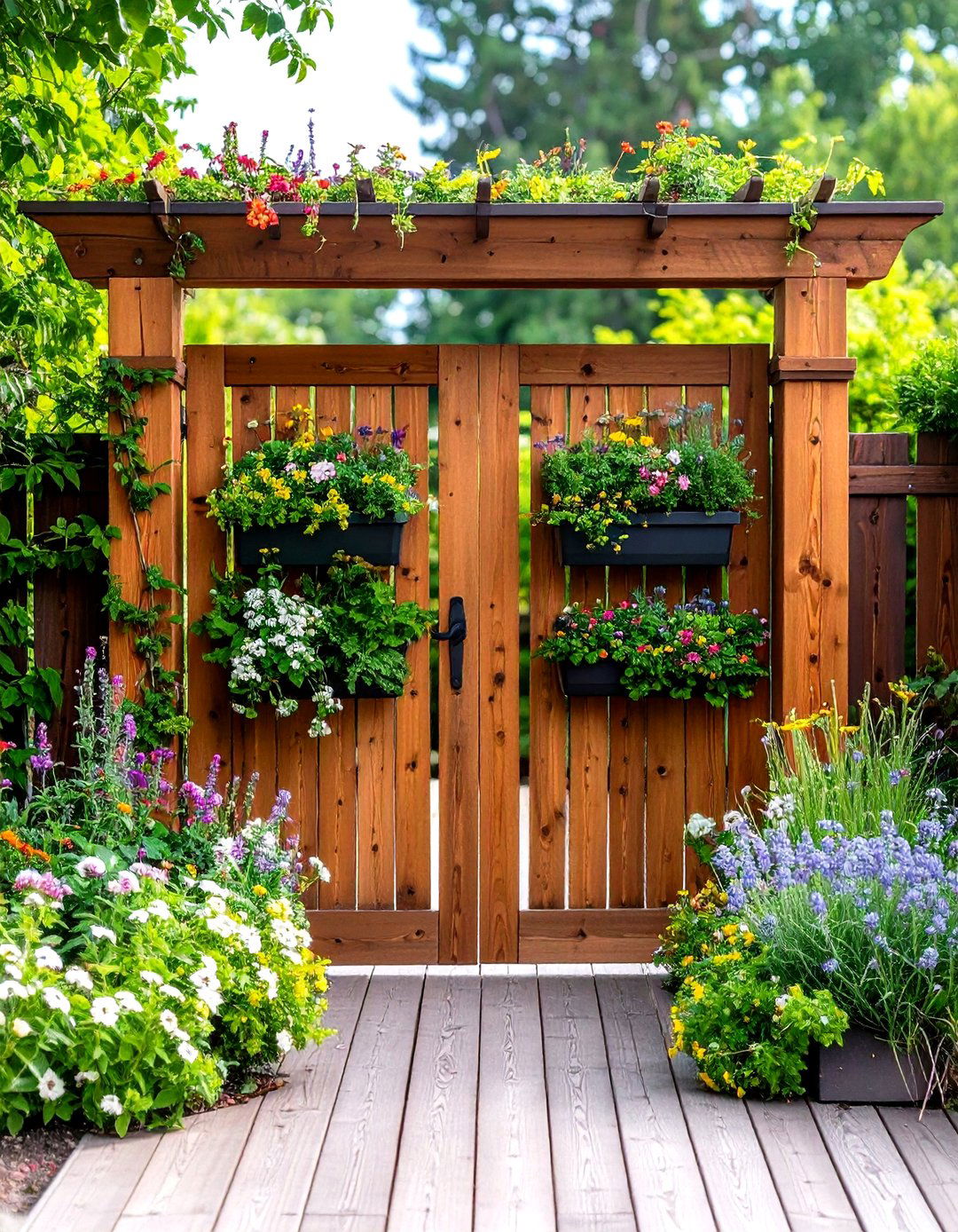 Planter Box Deck Gate Adds Living Color - 20 Deck Gate Ideas