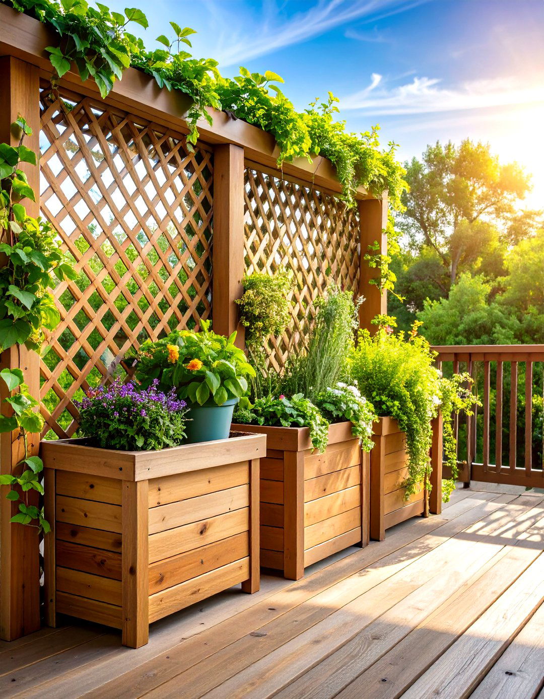 Planter Box Wrap Deck Lattice for Instant Greenery - 20 Deck Lattice Ideas