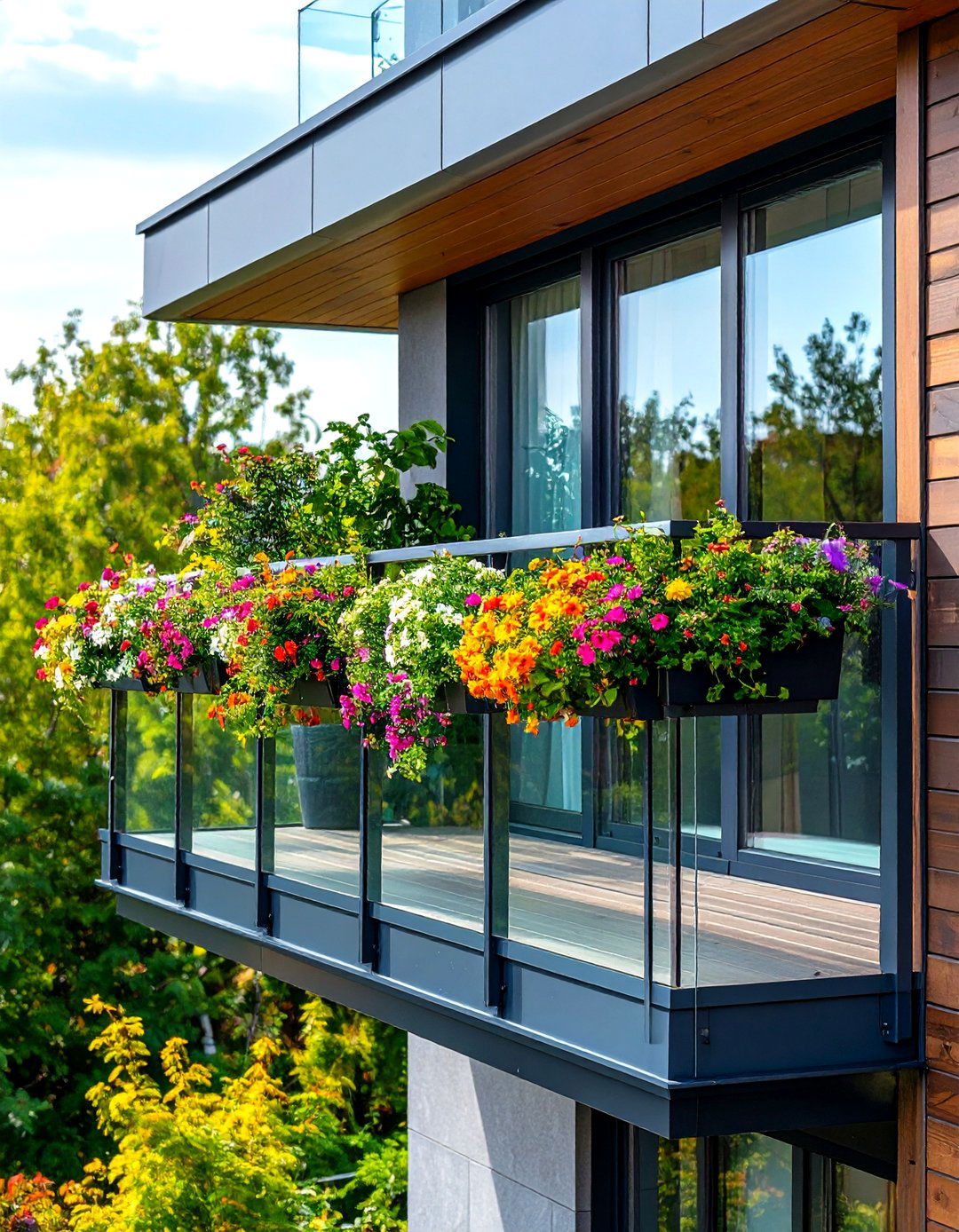 Planter Edge Glass for Living Green Screens - 20 Glass Balcony Design Ideas
