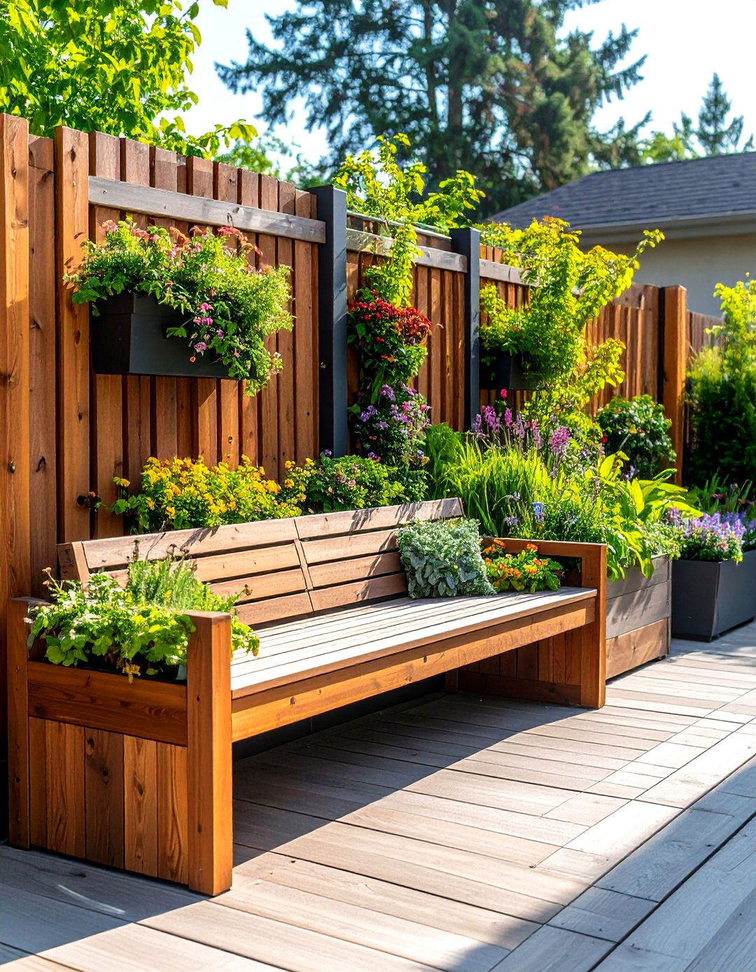 Planter Privacy Screen Bench Greens the Deck Edge - 20 Deck Furniture Ideas