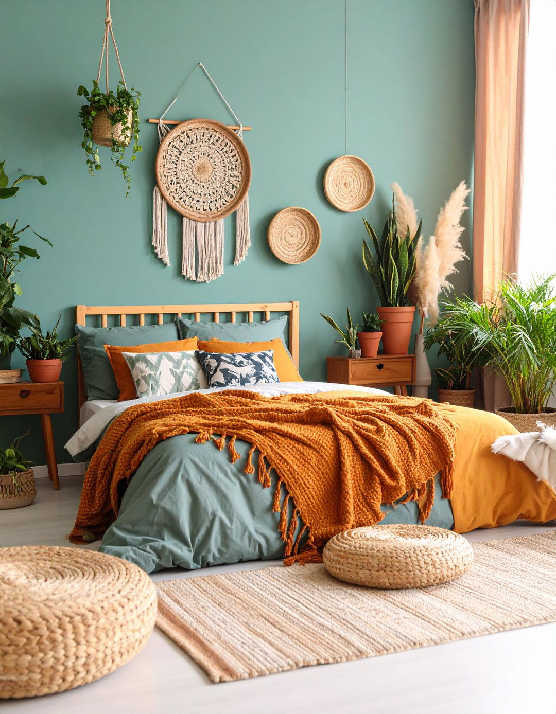 Plants and Dried Grasses Soften the Boho Bedroom - 20 Girls Boho Bedroom Ideas