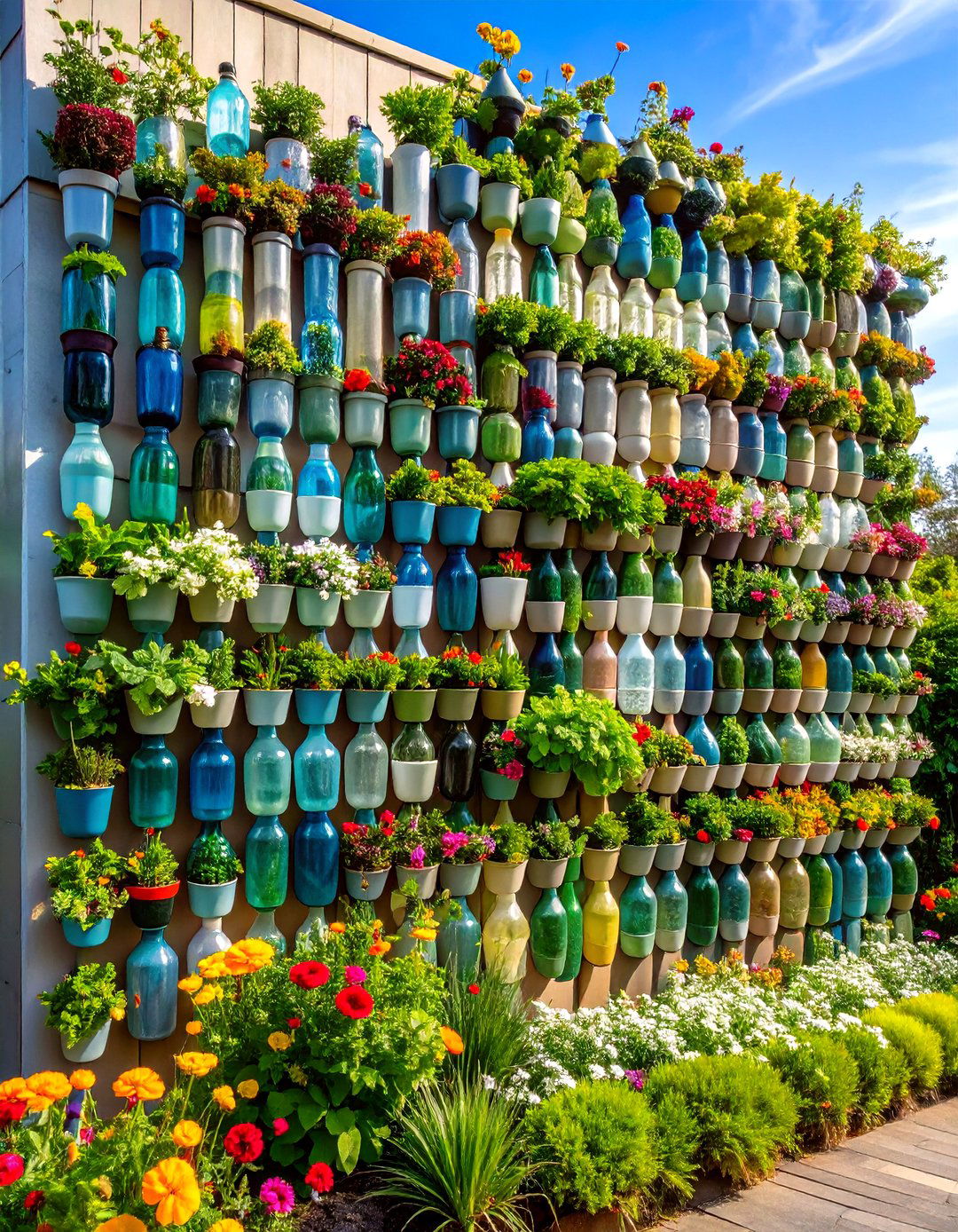 Plastic Bottle Vertical Garden Edging System - 20 Recycled Garden Edging Ideas