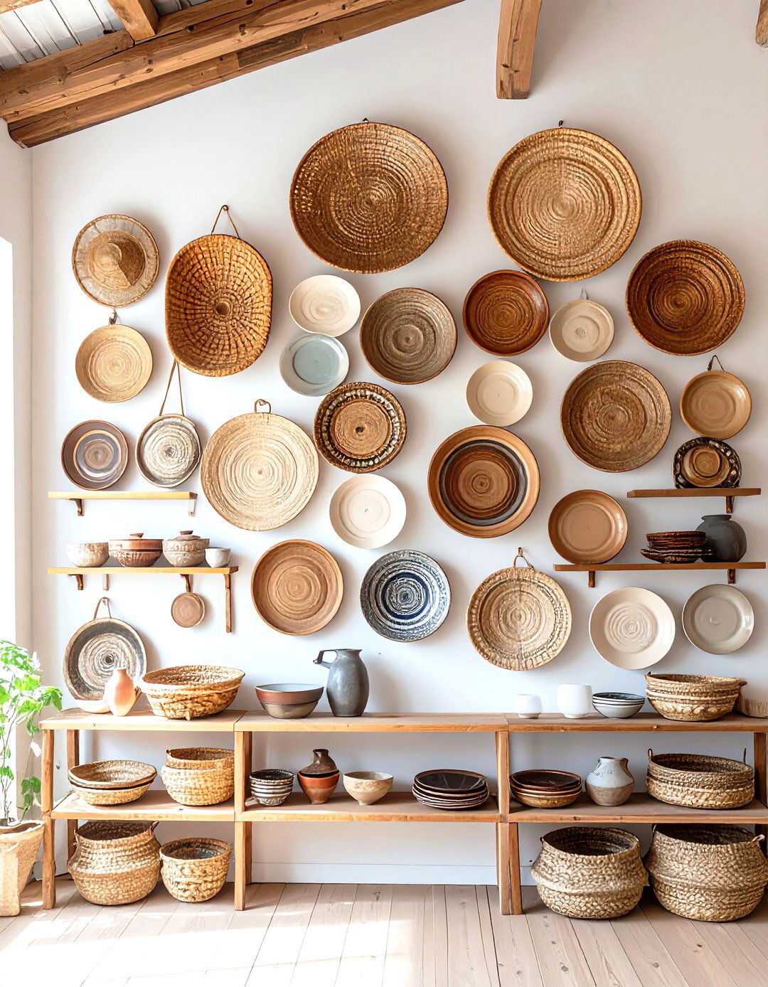 Plate or Basket Collection Wall Decor Cluster - 20 High Ceiling Tall Wall Decor Ideas