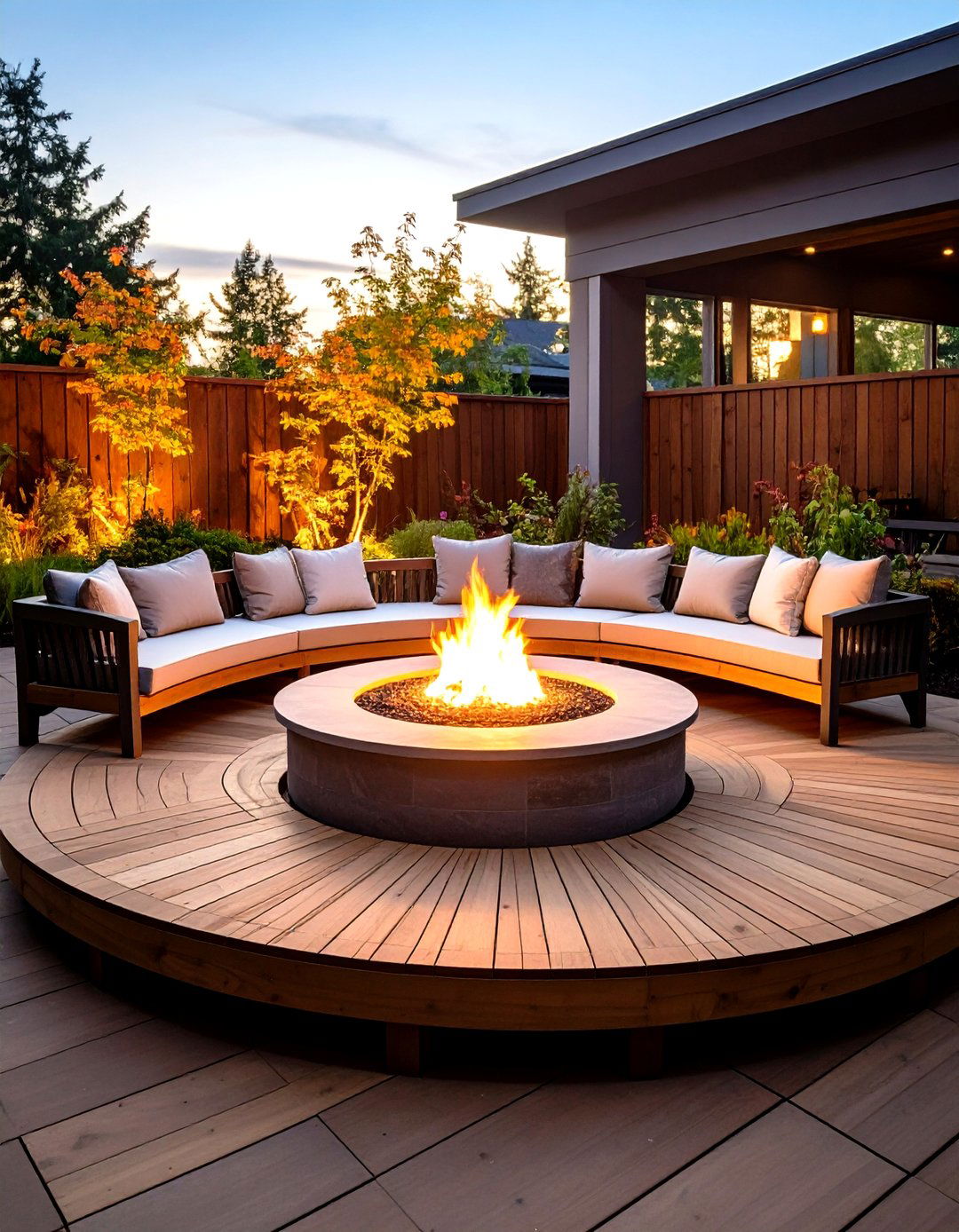 Platform Deck Centered Around a Fire Pit - 20 Platform Deck Ideas