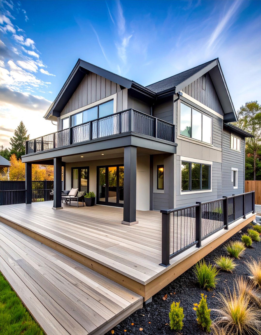Platinum Grey Fiber Cement and Black Railings - 20 Grey House With Black Trim