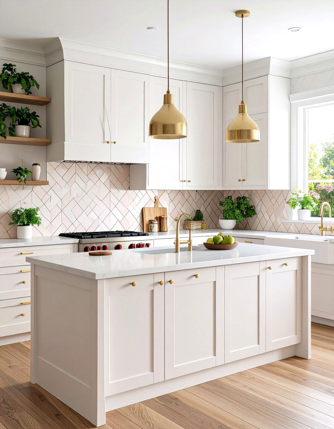 Play with Patterns in Backsplash - 20 Small White Kitchen Ideas
