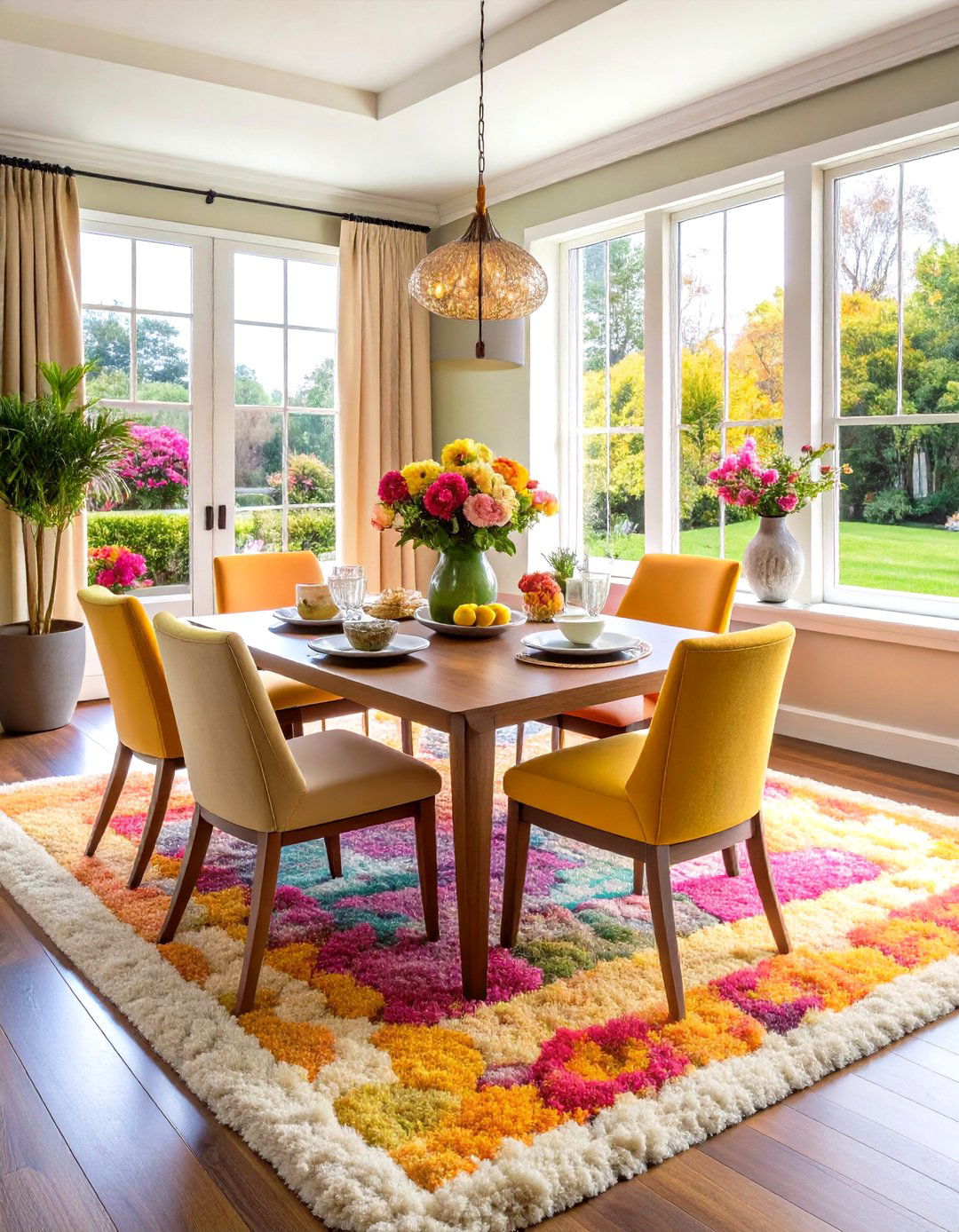 Plush Micro Shag Dining Room Rug for Cozy Dinners - 20 Dining Room Rug Ideas