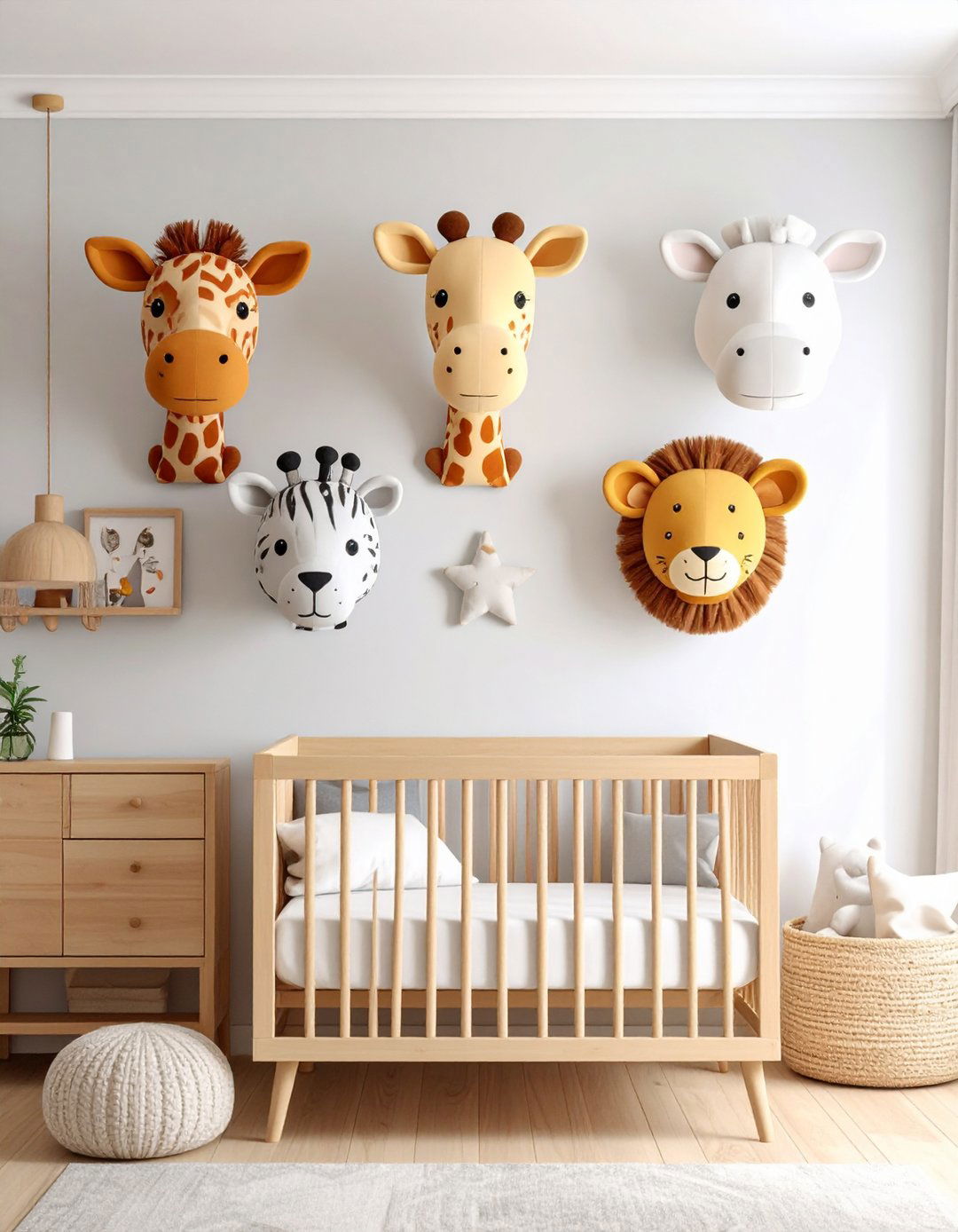 Plush Safari Animal Heads - 20 Safari Nursery Decor Ideas
