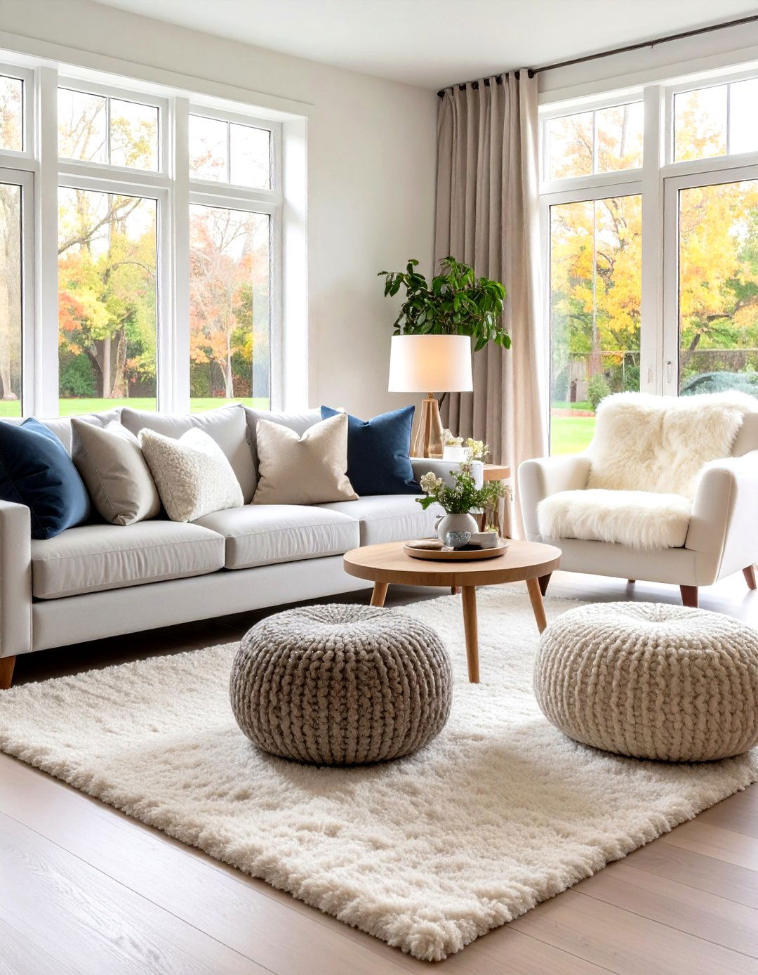 Plush Textiles Cozy Up a Grey and White Living Room - 20 Grey and White Living Room Ideas