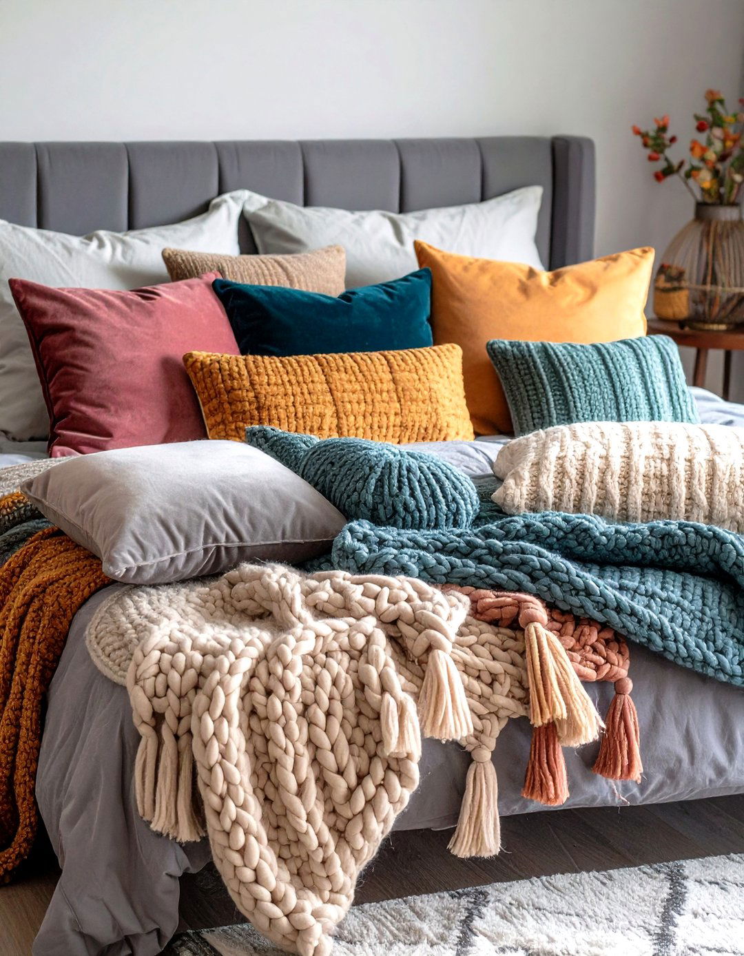 Plush Textures Soften the Grey Bedroom - 20 Dark Grey Bedroom Ideas