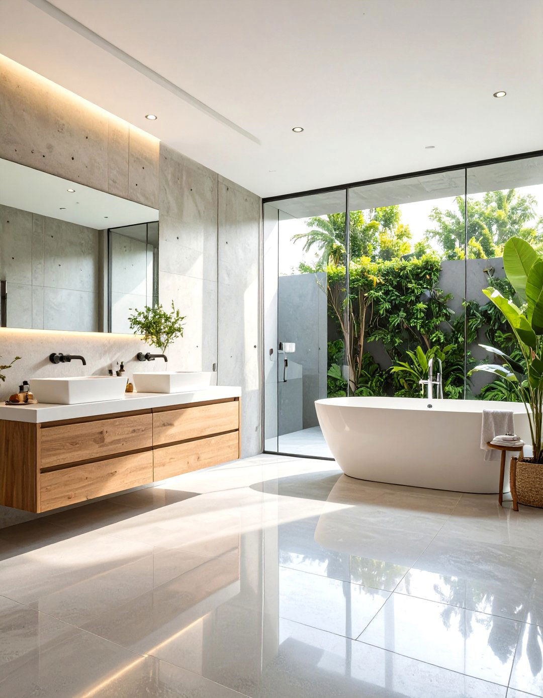 Polished Concrete Bathroom Surfaces with Mirror like Finishes - 20 Concrete Bathroom Ideas