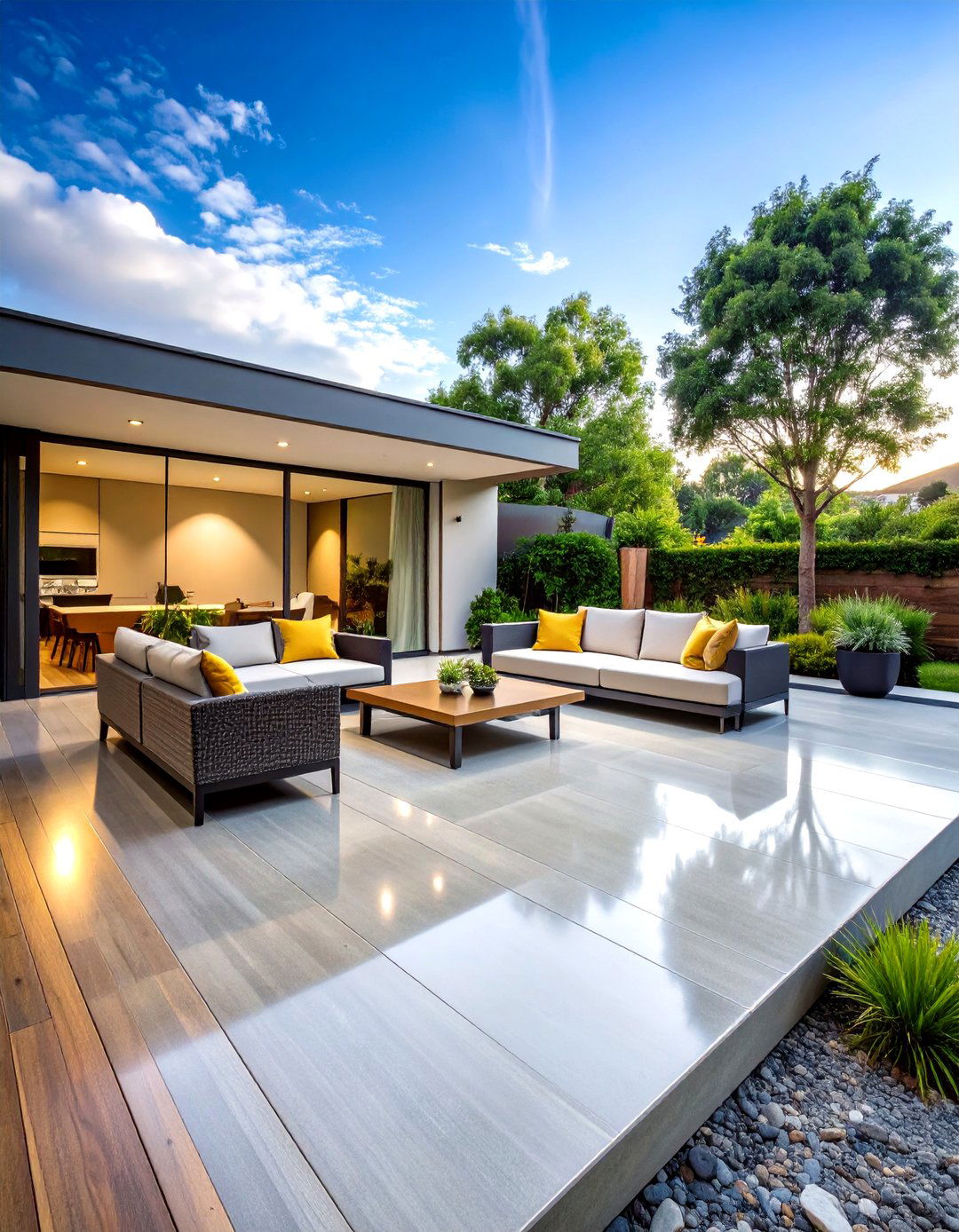 Polished Concrete Deck with High Gloss Finish - 20 Concrete Deck Ideas