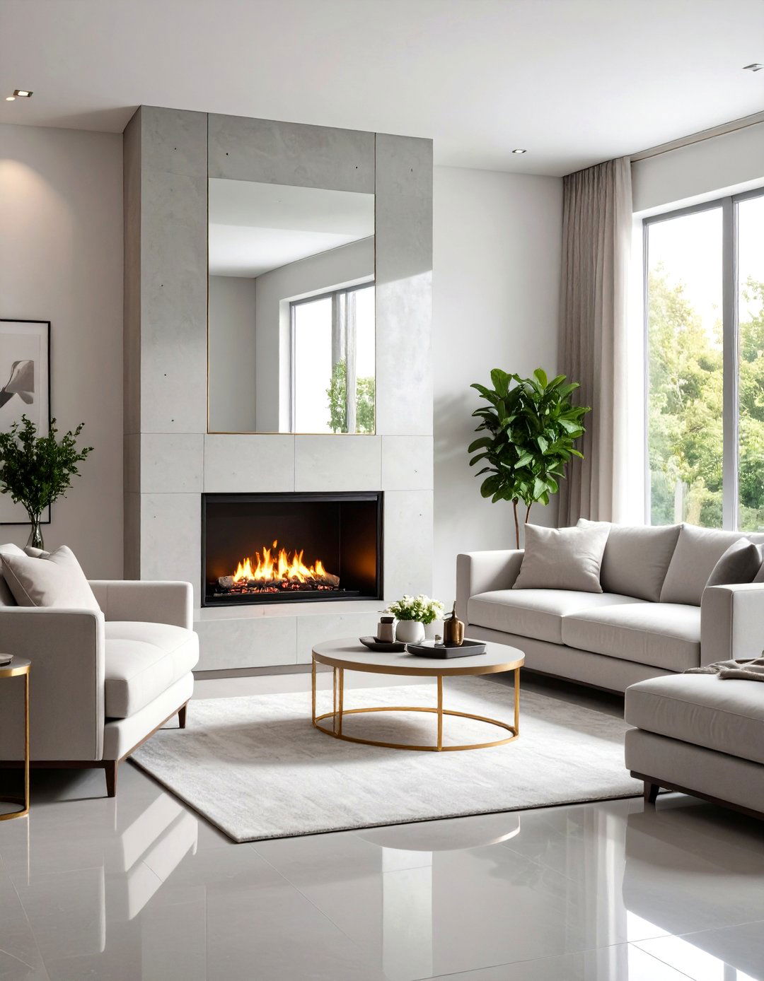 Polished Concrete Fireplace with Mirror Like Finish - 20 Concrete Fireplace Ideas