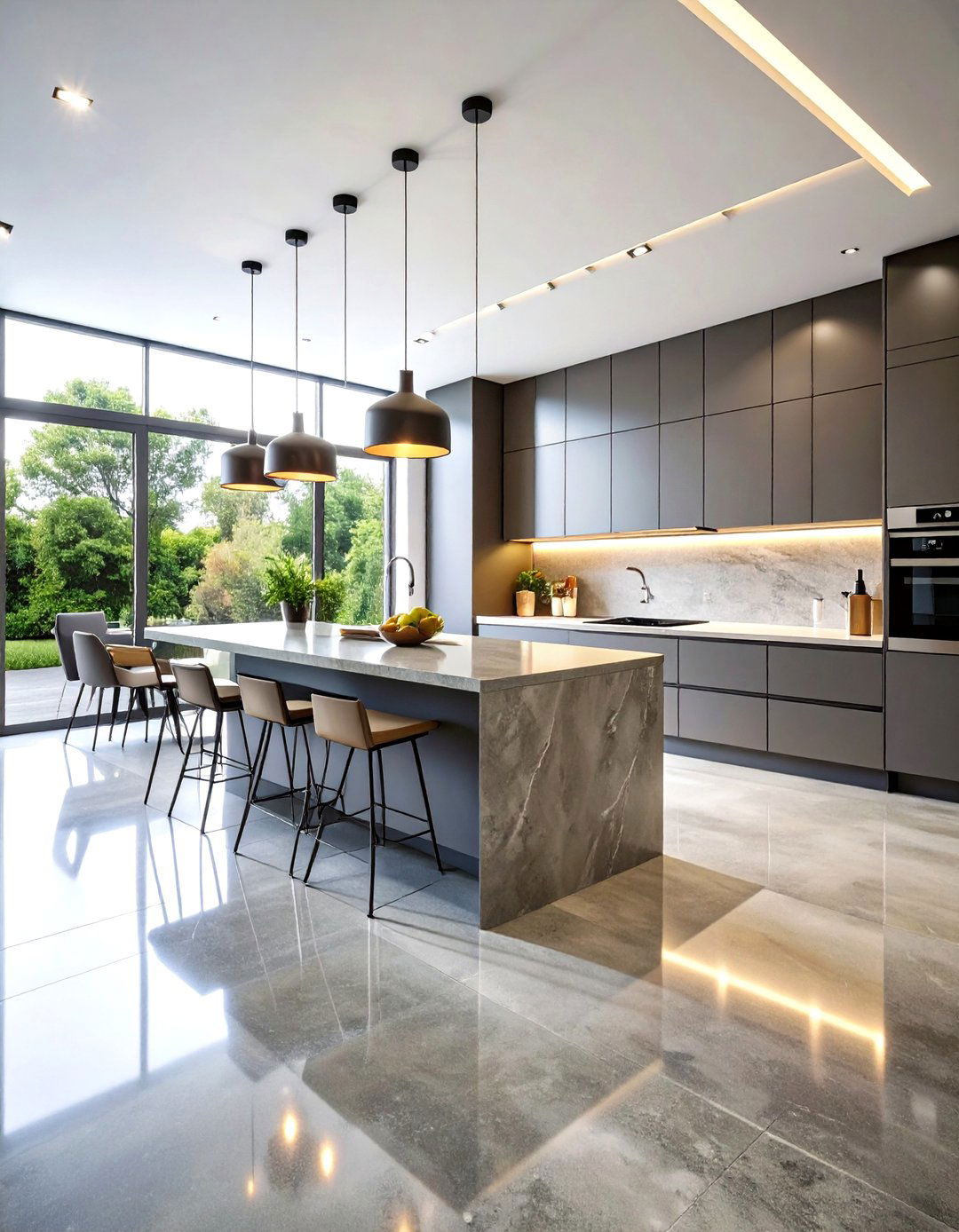 Polished Concrete Floor Kitchen with High Gloss Finish - 20 Concrete Floor Kitchen Ideas