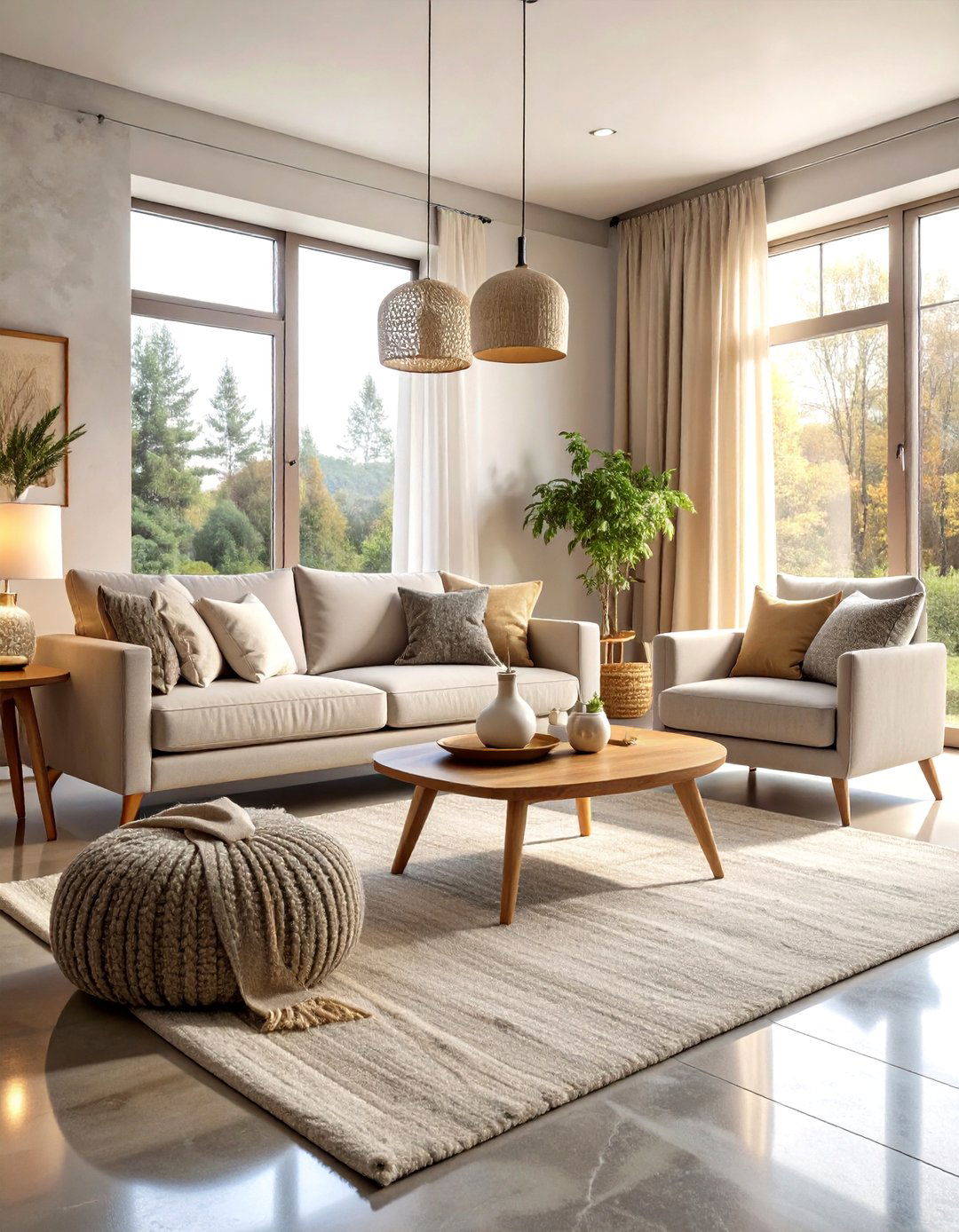 Polished Concrete Floor Living Room with Neutral Elegance - 20 Concrete Floor Living Room Ideas
