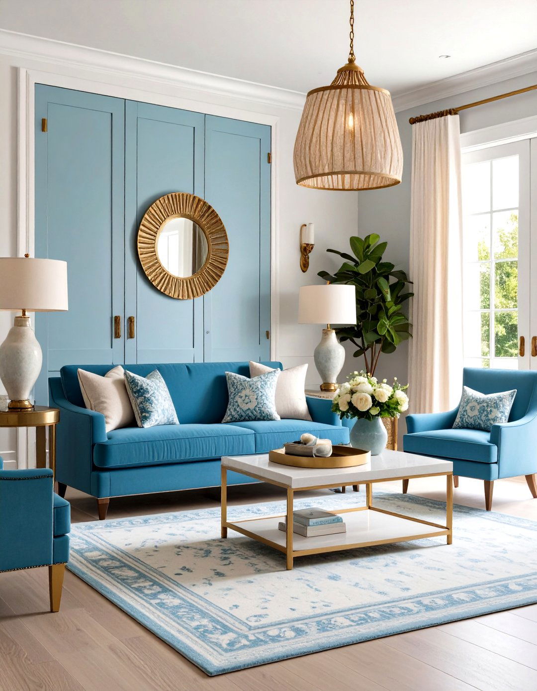 Polished Metallic Touches Refine a Hamptons Living Room - 20 Hamptons Living Room Ideas