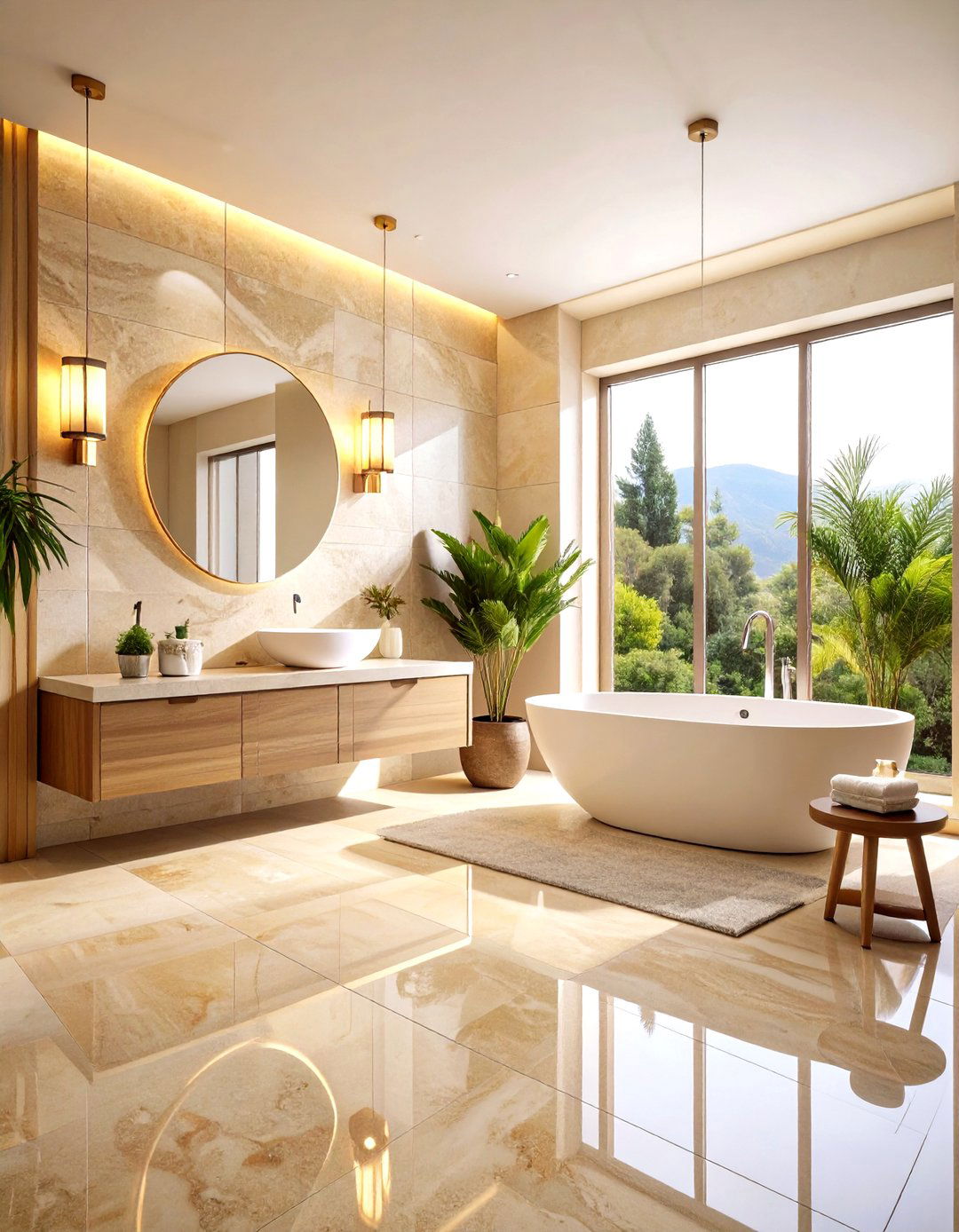 Polished Travertine Elegance - 20 Travertine Tile Bathroom Ideas