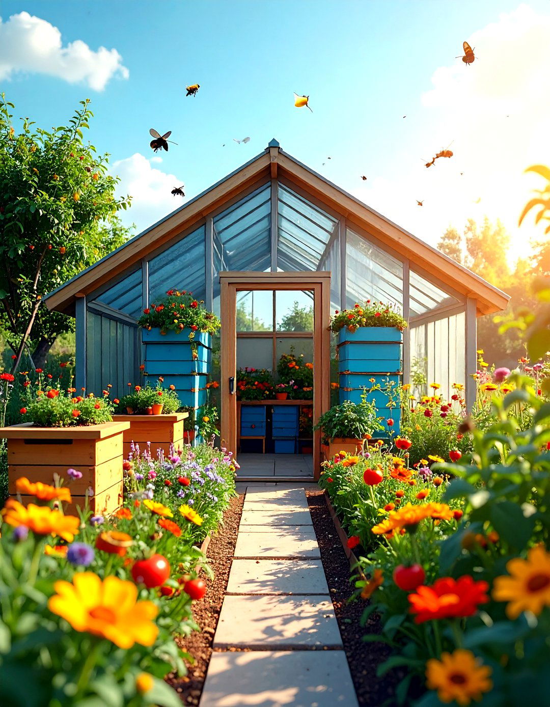 Pollinator Friendly Greenhouse with Bumblebee Hives - 20 Greenhouse Ideas