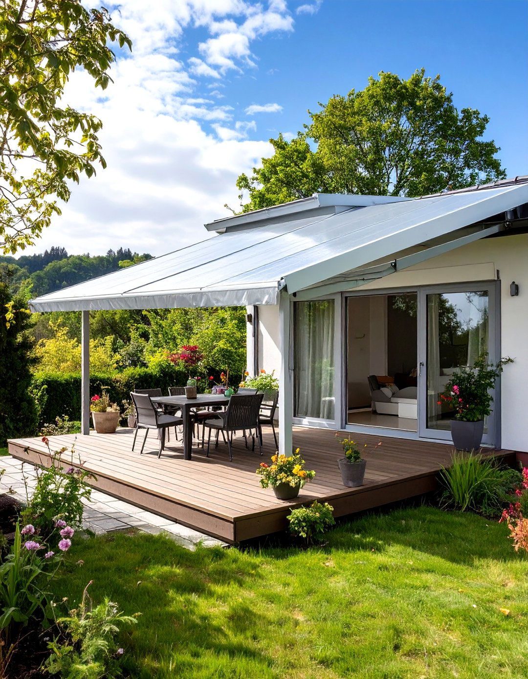 Polycarbonate Clear Roof Deck Awning for Rain Protection - 20 Deck Awning Ideas