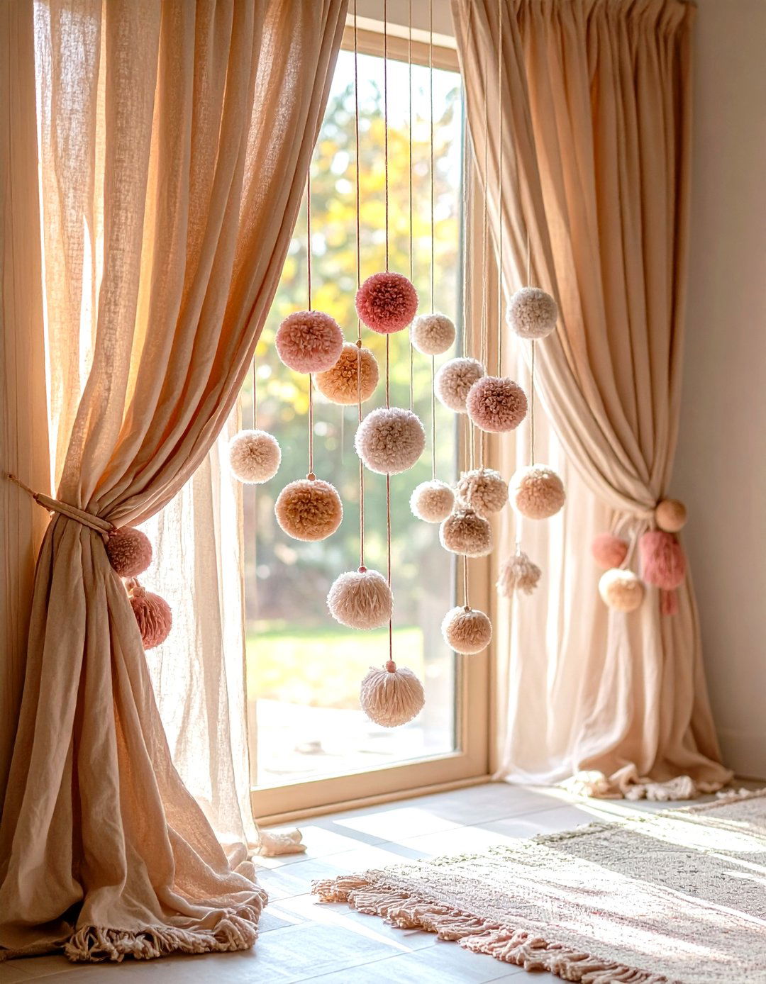 Pom Pom Edged Curtains for Whimsical Detail - 20 Boho Curtain Ideas