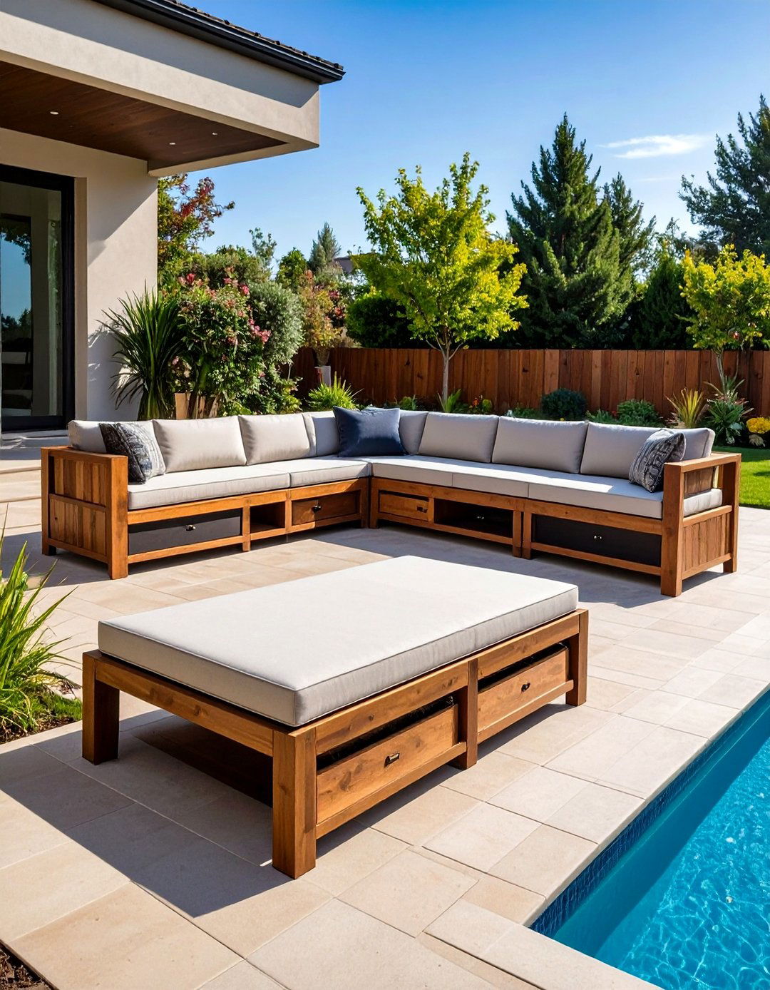 Pool Storage Bench Seating Integration - 20 Pool Storage Ideas