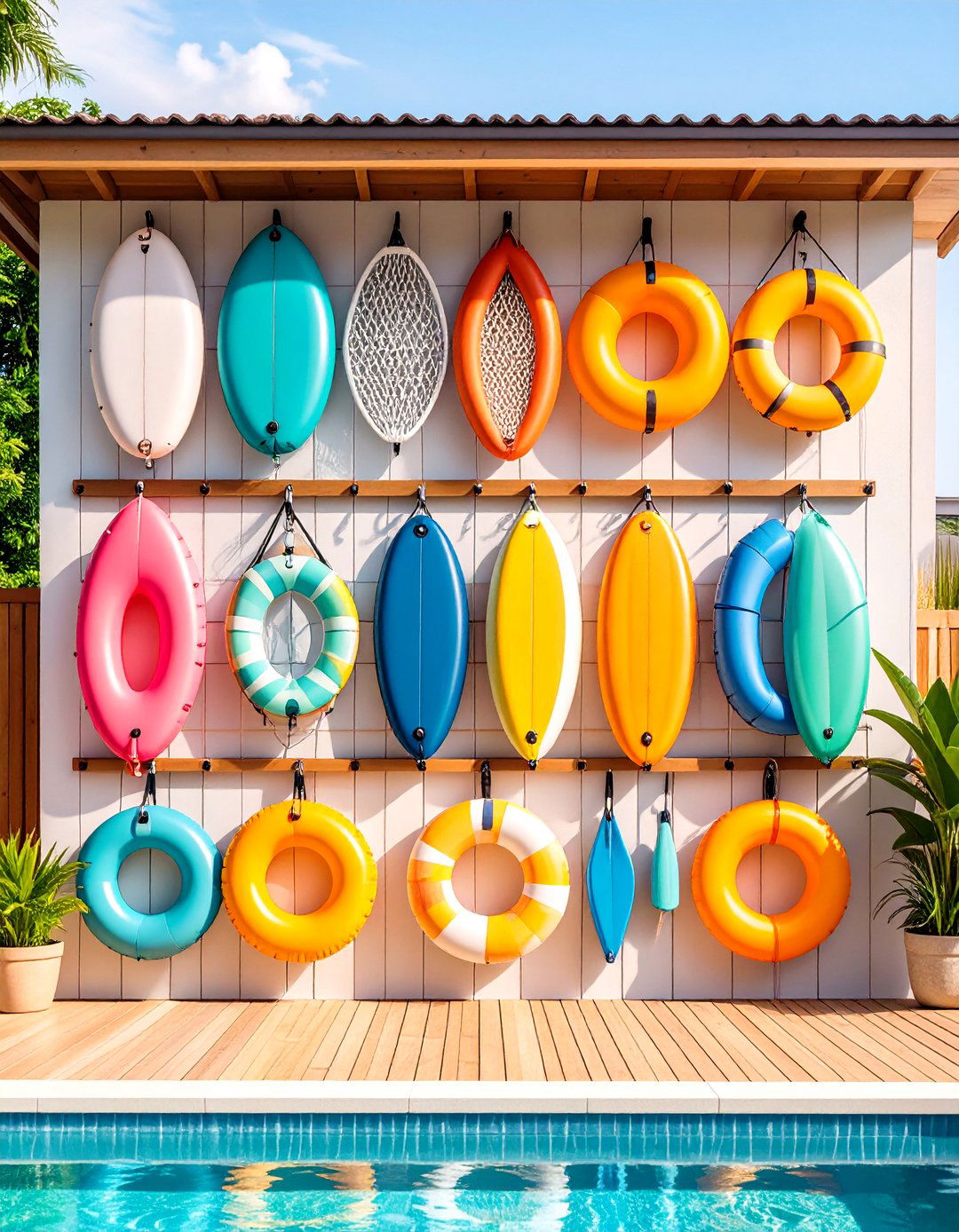 Pool Storage Float Organization Wall - 20 Pool Storage Ideas