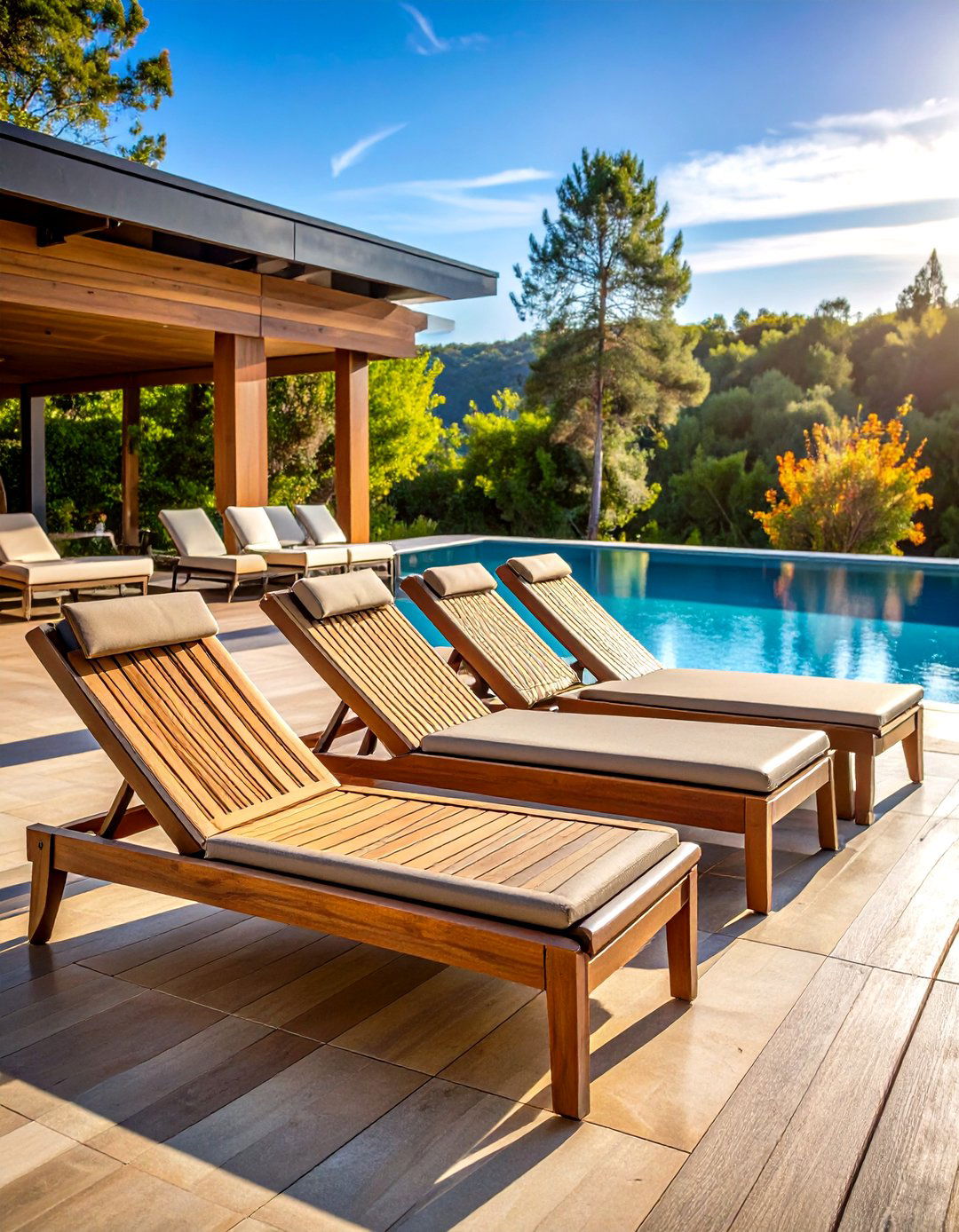 Pool Sun Loungers Reclined Garden Seating - 20 Garden Seating Ideas