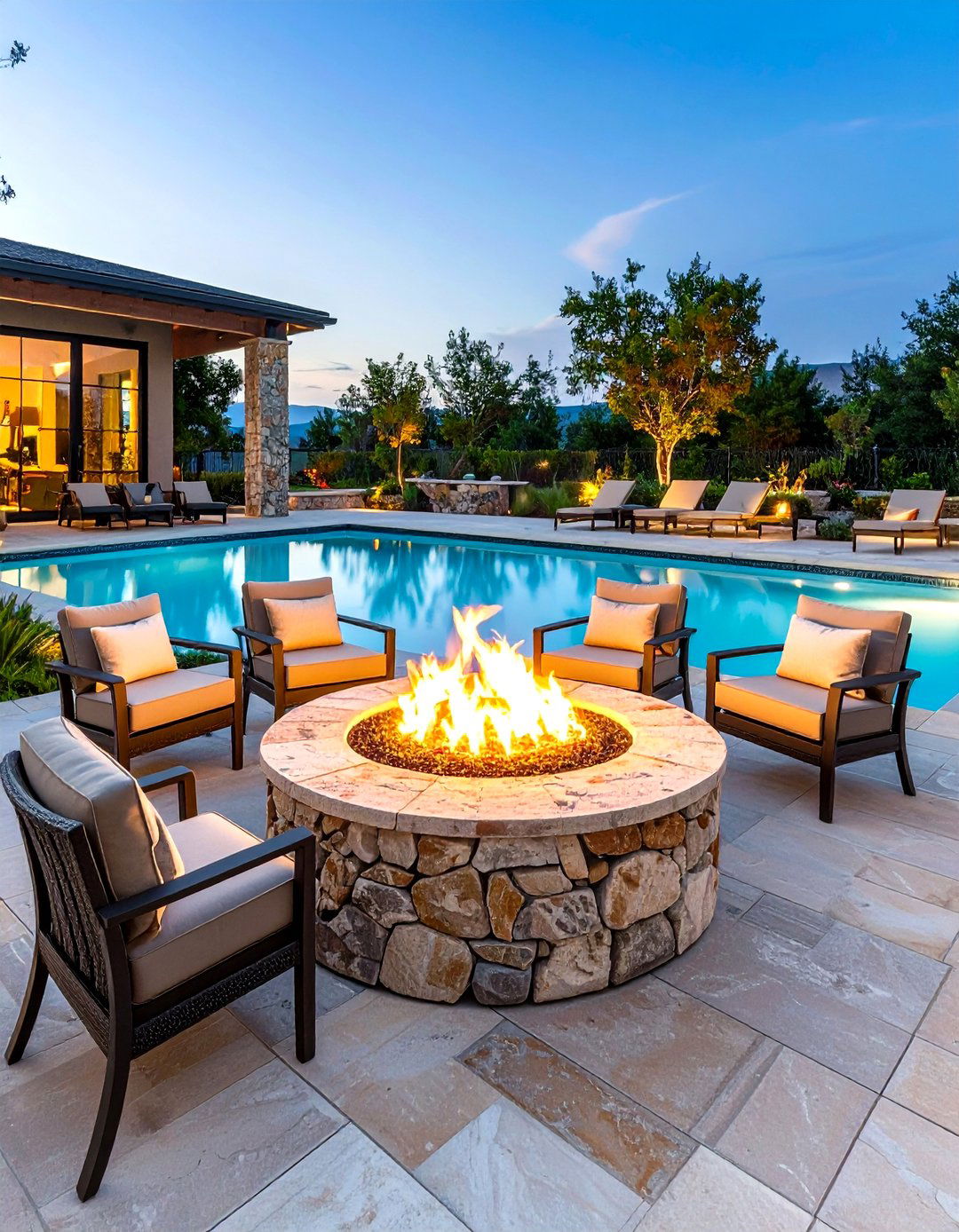 Poolside Fire Pits - 20 Pool Decor Ideas
