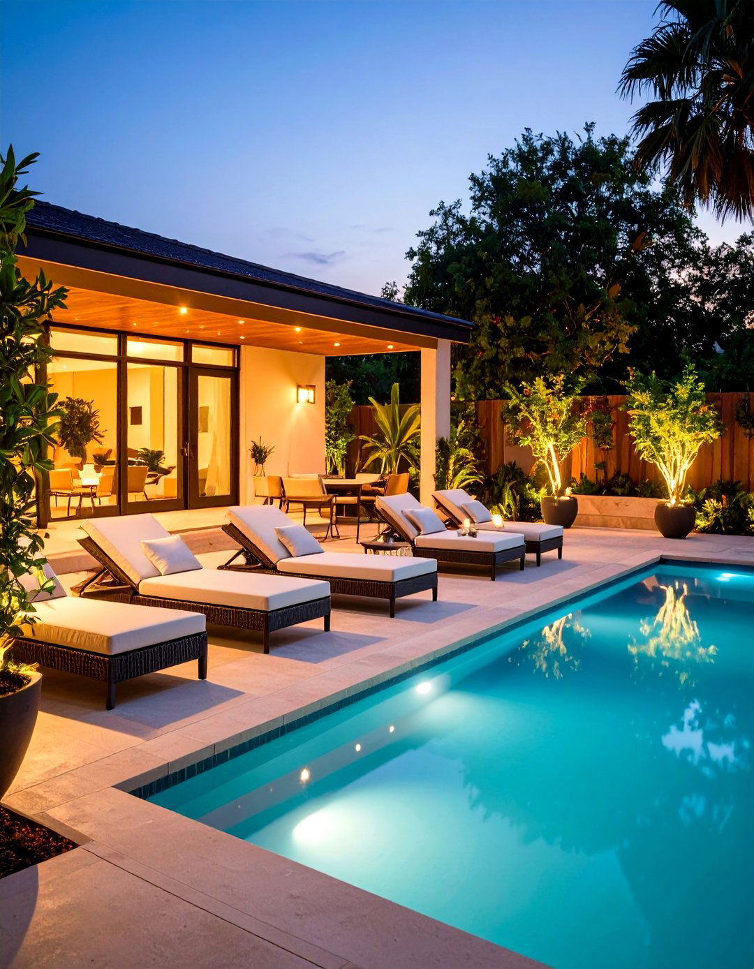 Poolside Furniture Integrated Pool Lighting Ensemble - 20 Pool Lighting Ideas