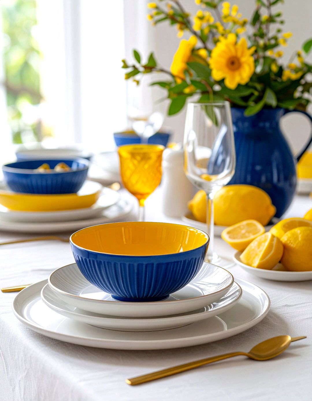 Pop Color Ceramics Wake Up a Neutral Dining Table - 20 Dining Room Table Decor Ideas