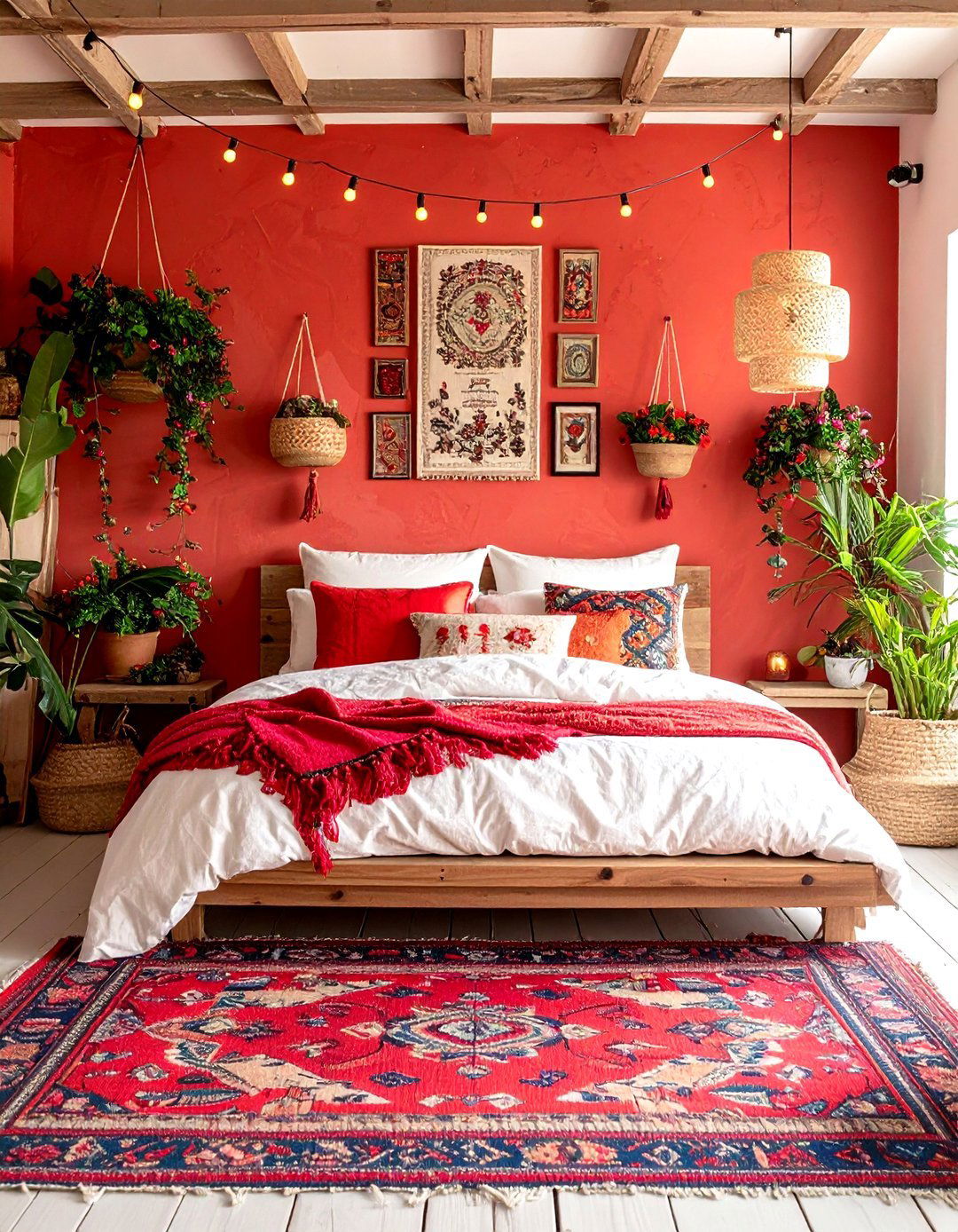 Poppy Red Bedroom with Bohemian Flair - 20 Red Bedroom Ideas