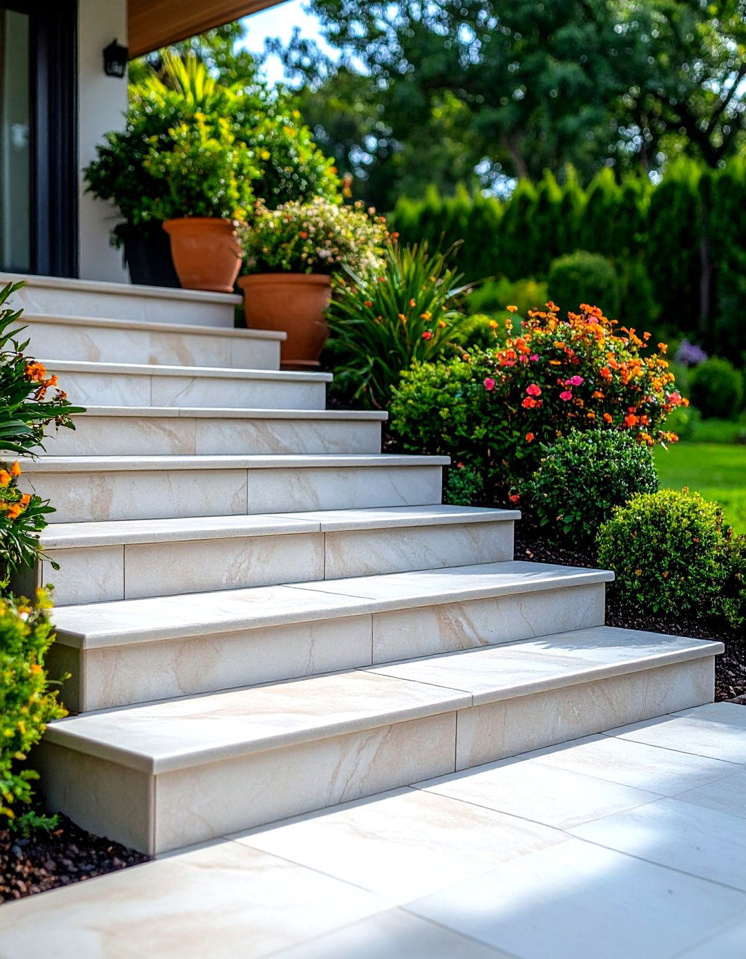 Porcelain Tile Patio Steps with Modern Minimalism - 20 Patio Steps Ideas