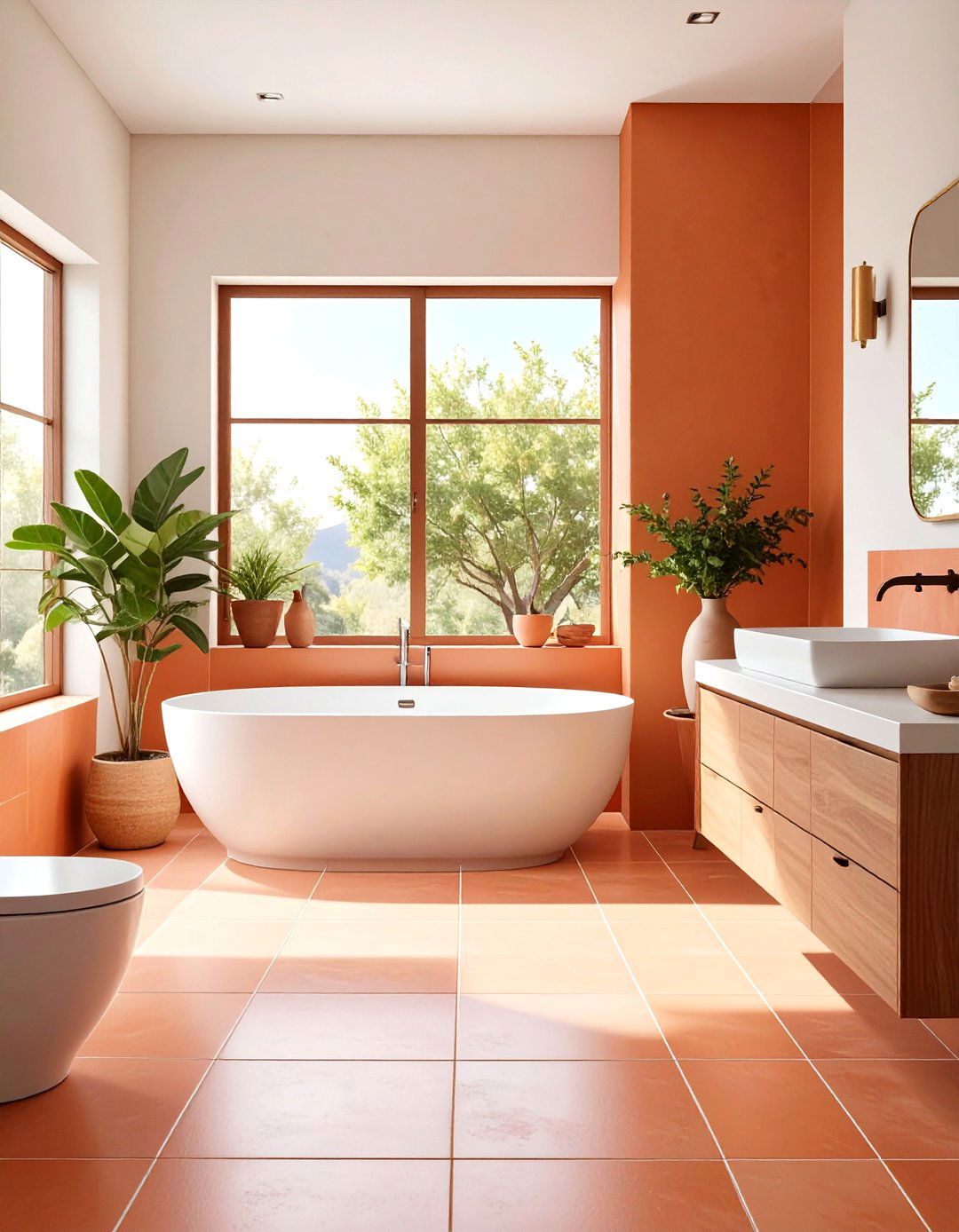 Porcelain Tiles with Terracotta Finish - 20 Terracotta Bathroom Ideas