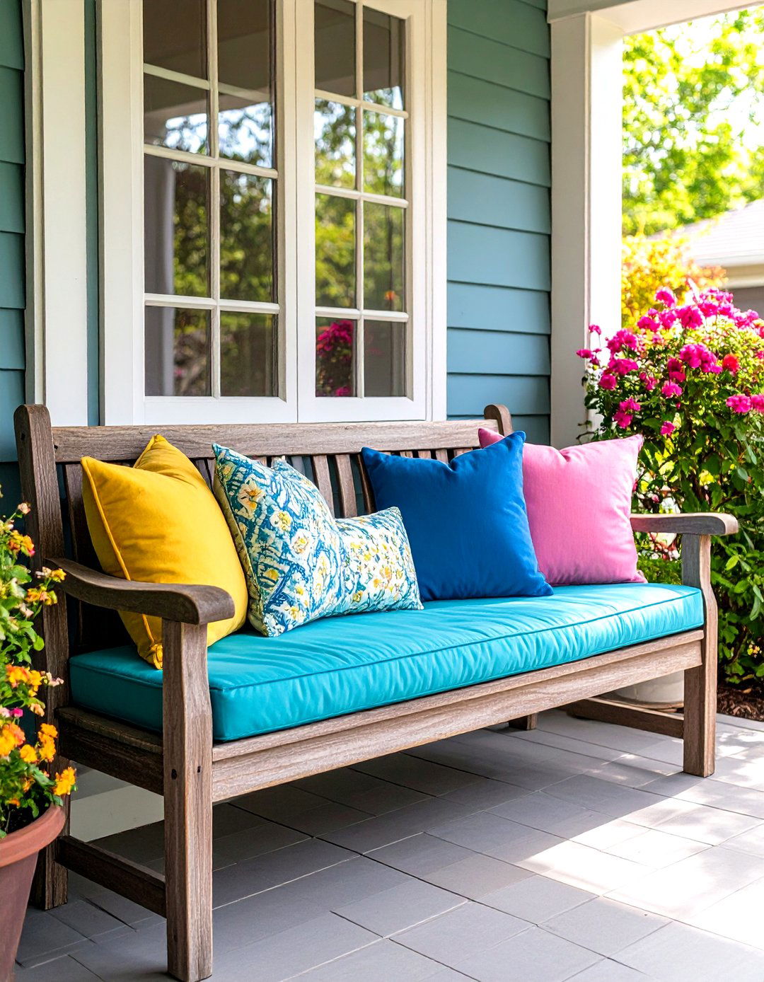 Porch Bench Seating Completes Front Door Decor - 20 Front Door Decor Ideas