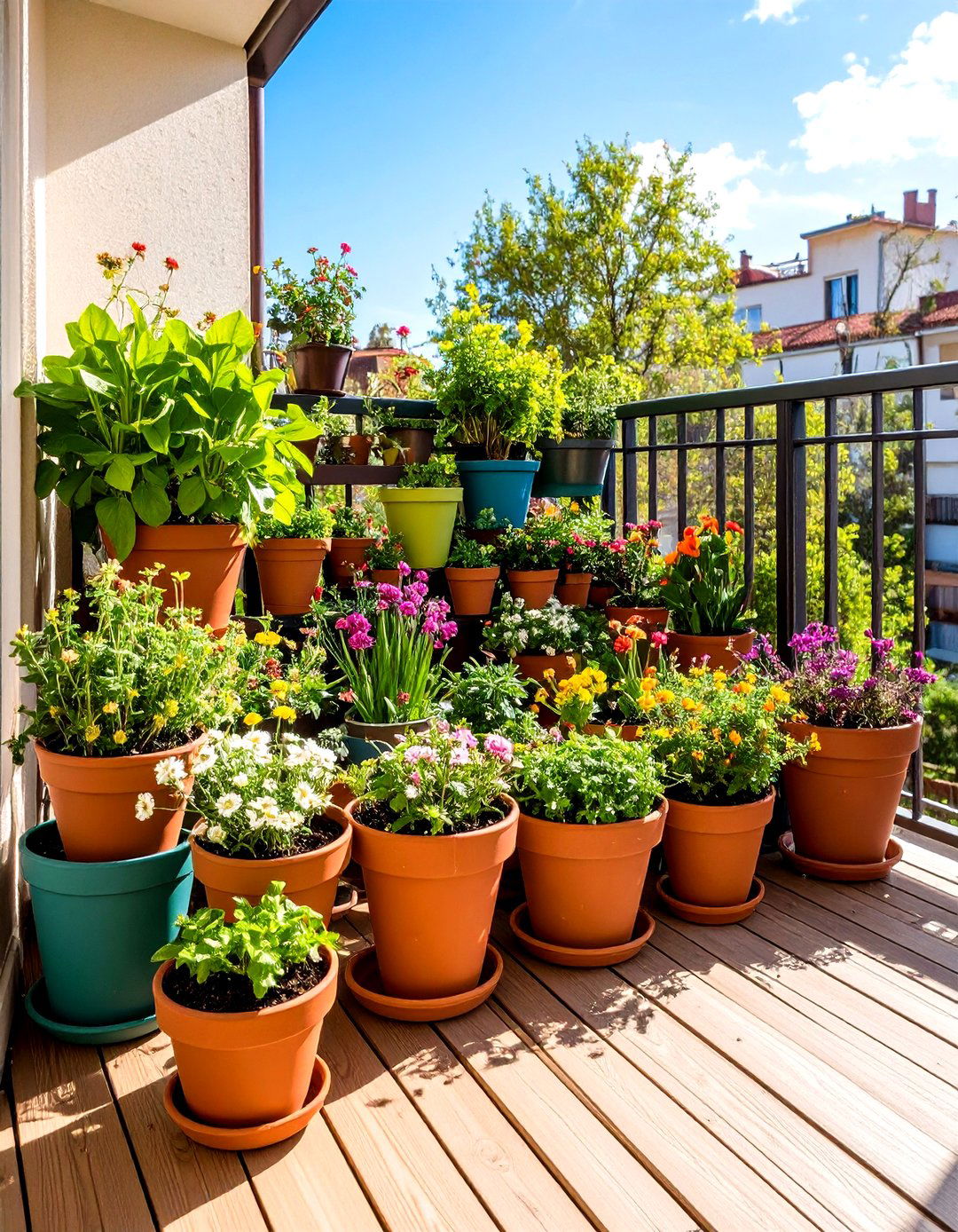 Potted Plant Clusters - 20 Small Balcony Ideas