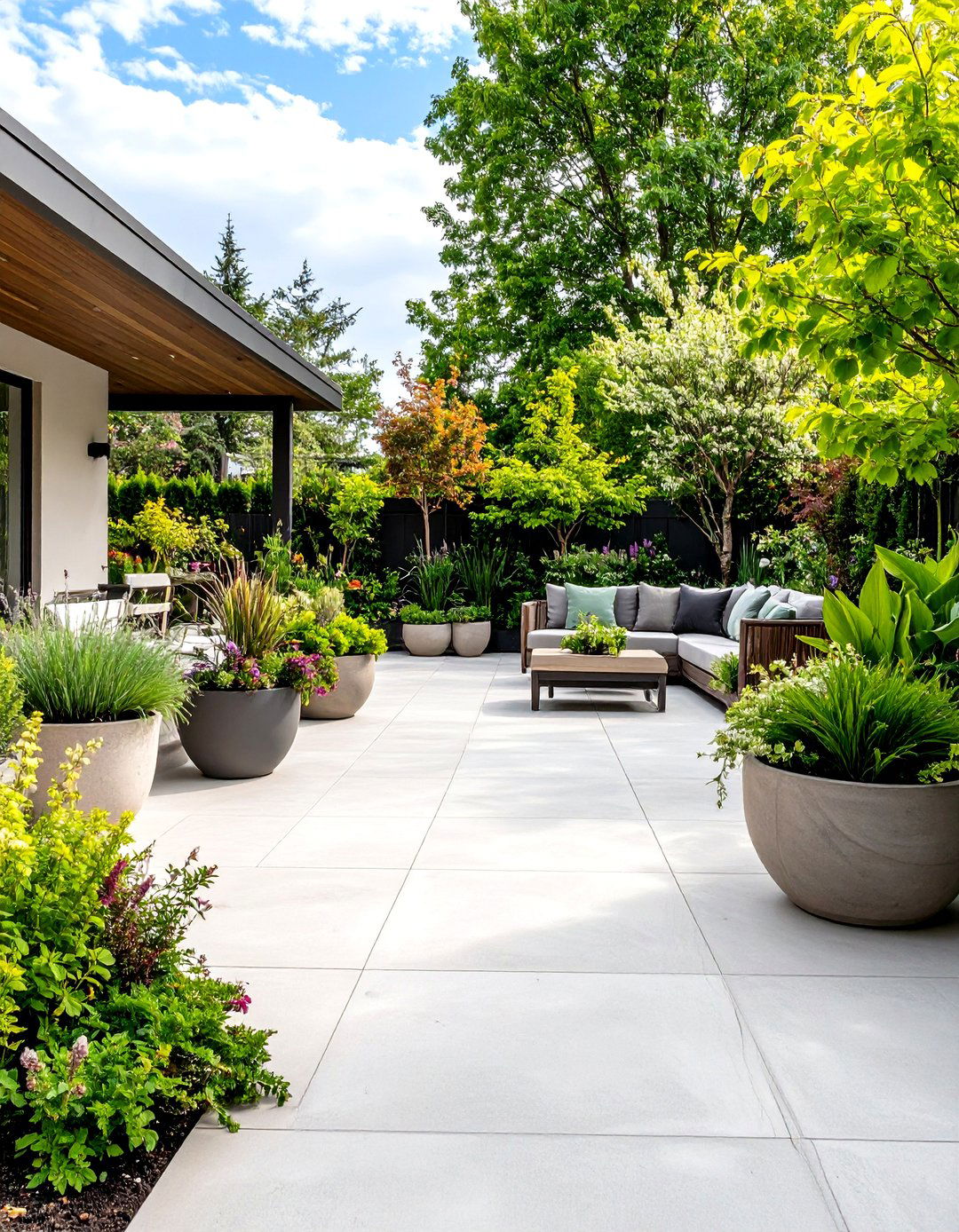 Potted Plant Concrete Patio Gardens - 20 Concrete Patio Ideas on a Budget