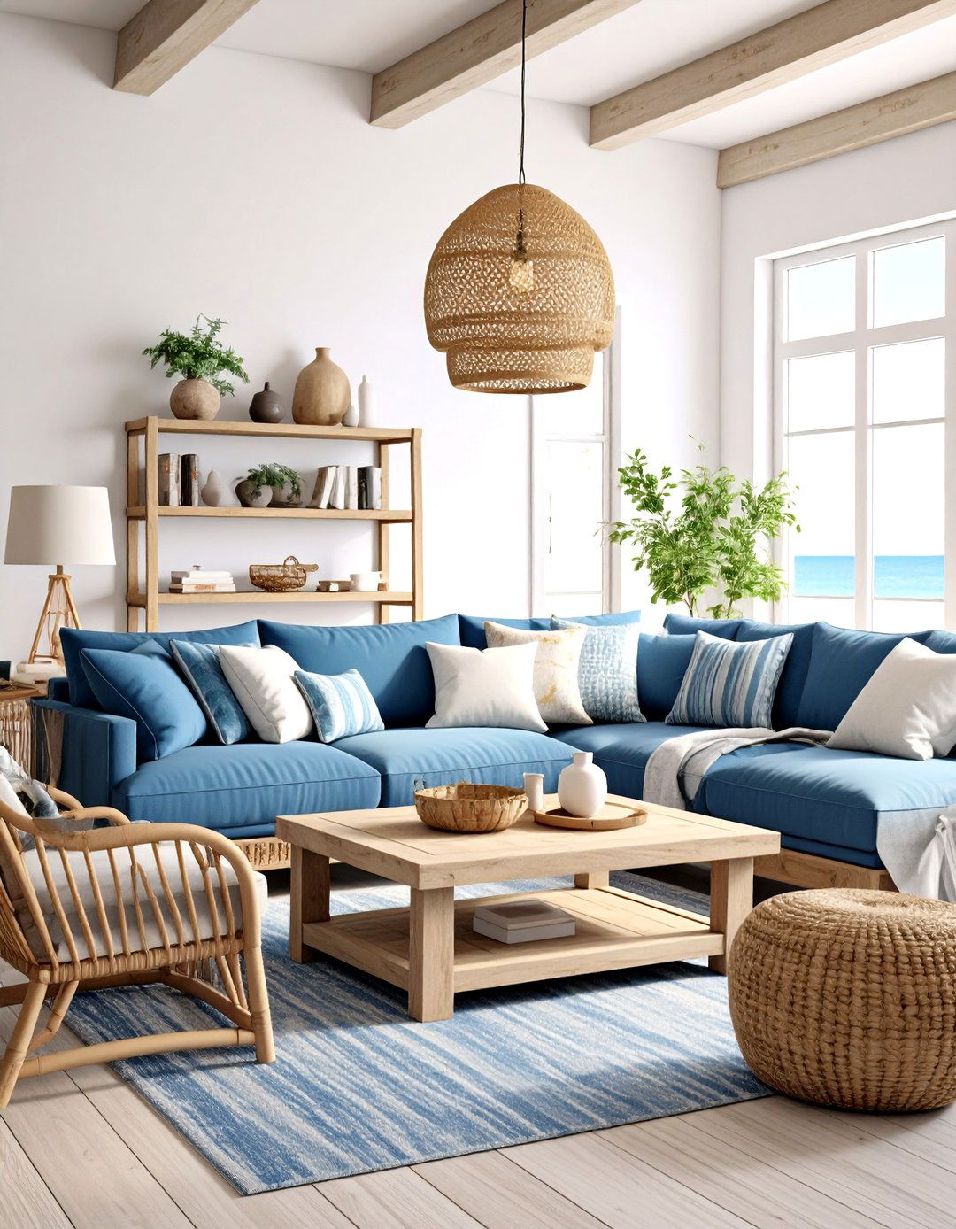 Pottery Barn Coastal Living Room with Weathered Finishes - 20 Pottery Barn Living Room Ideas