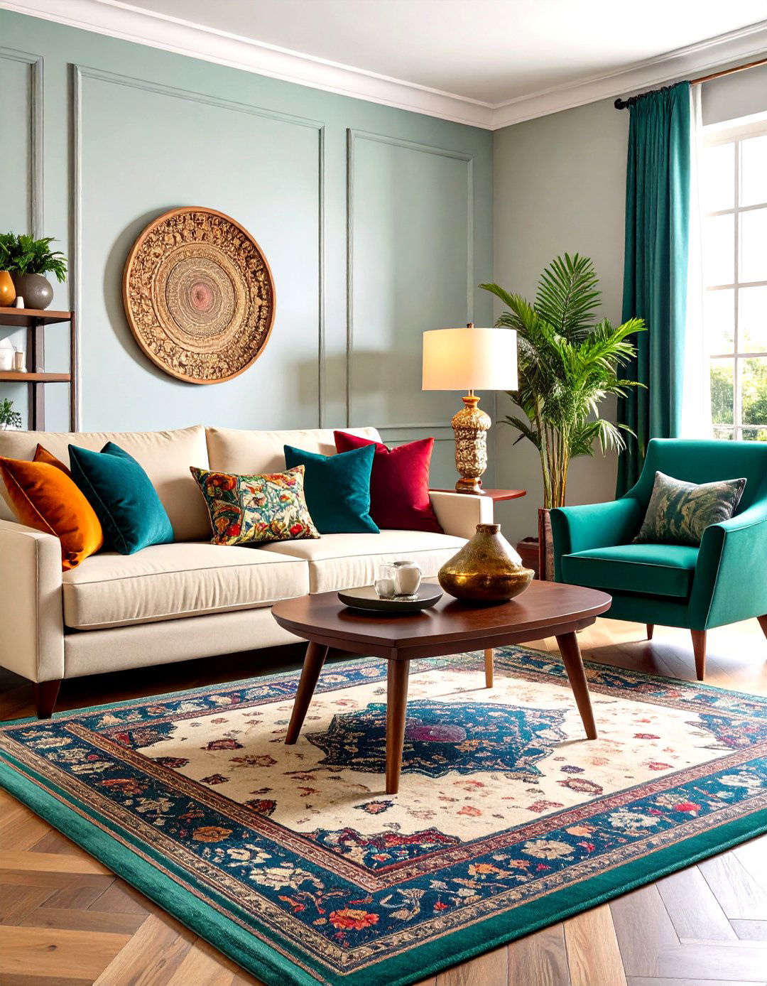 Pottery Barn Jewel Tone Living Room with Rich Color Accents - 20 Pottery Barn Living Room Ideas