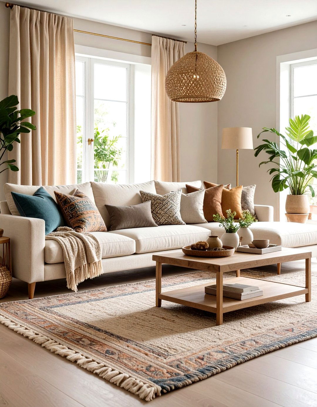 Pottery Barn Layered Neutral Living Room with Texture Focus - 20 Pottery Barn Living Room Ideas