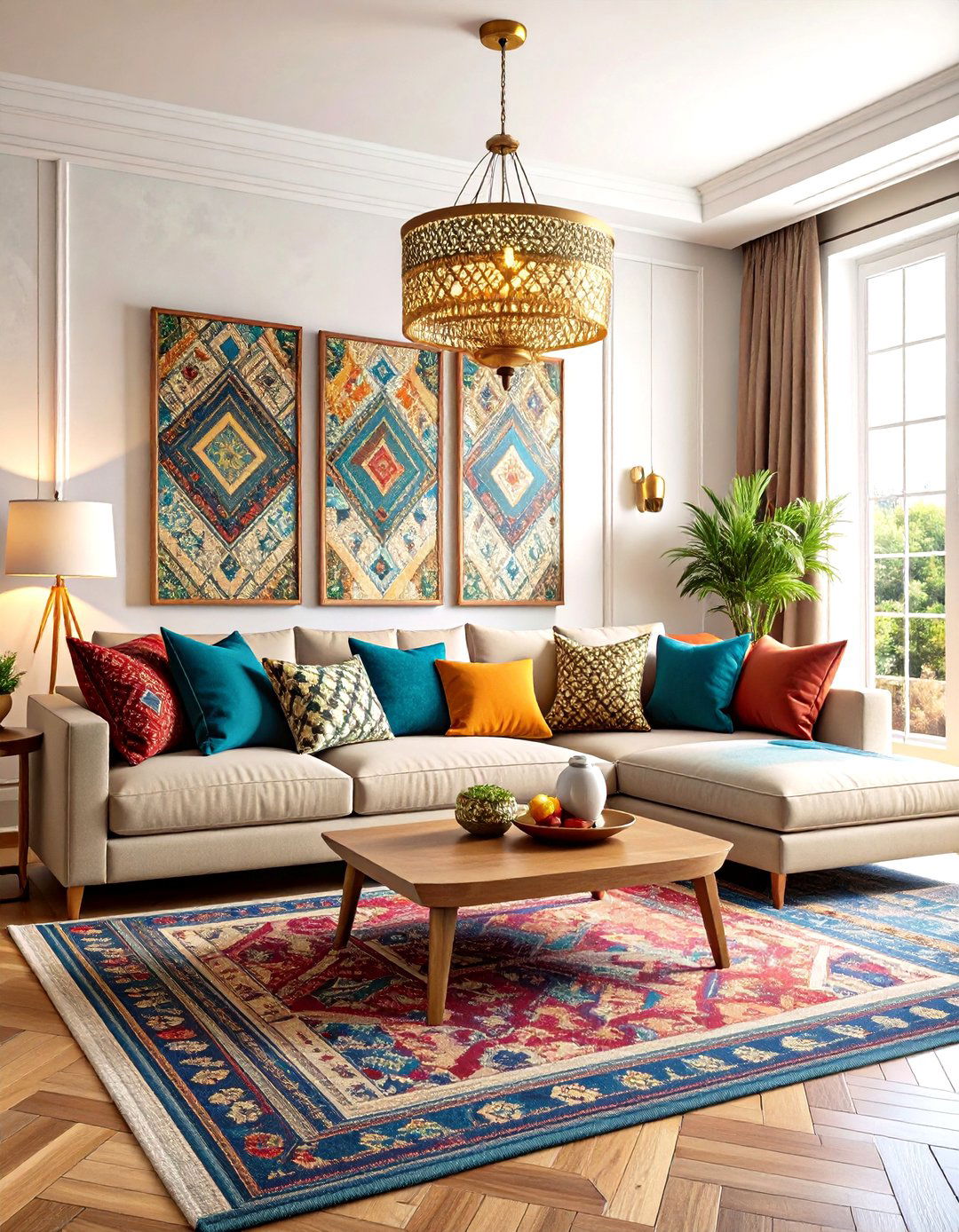Pottery Barn Maximalist Living Room with Bold Patterns - 20 Pottery Barn Living Room Ideas